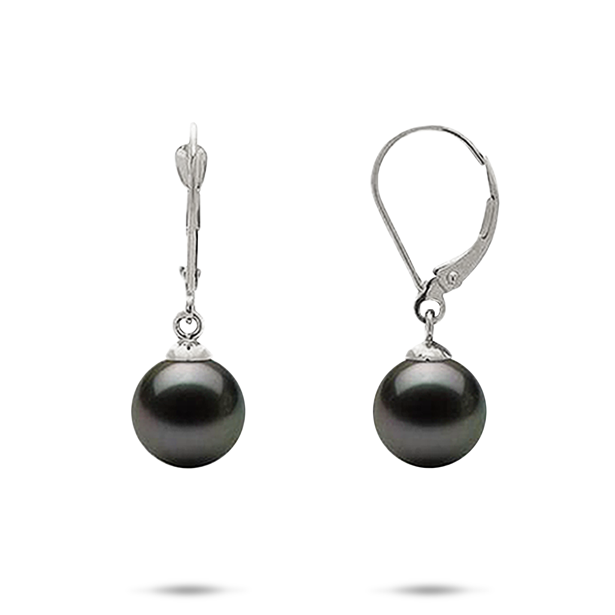 白金のタヒチの黒い真珠のイヤリング -  9-10mm
