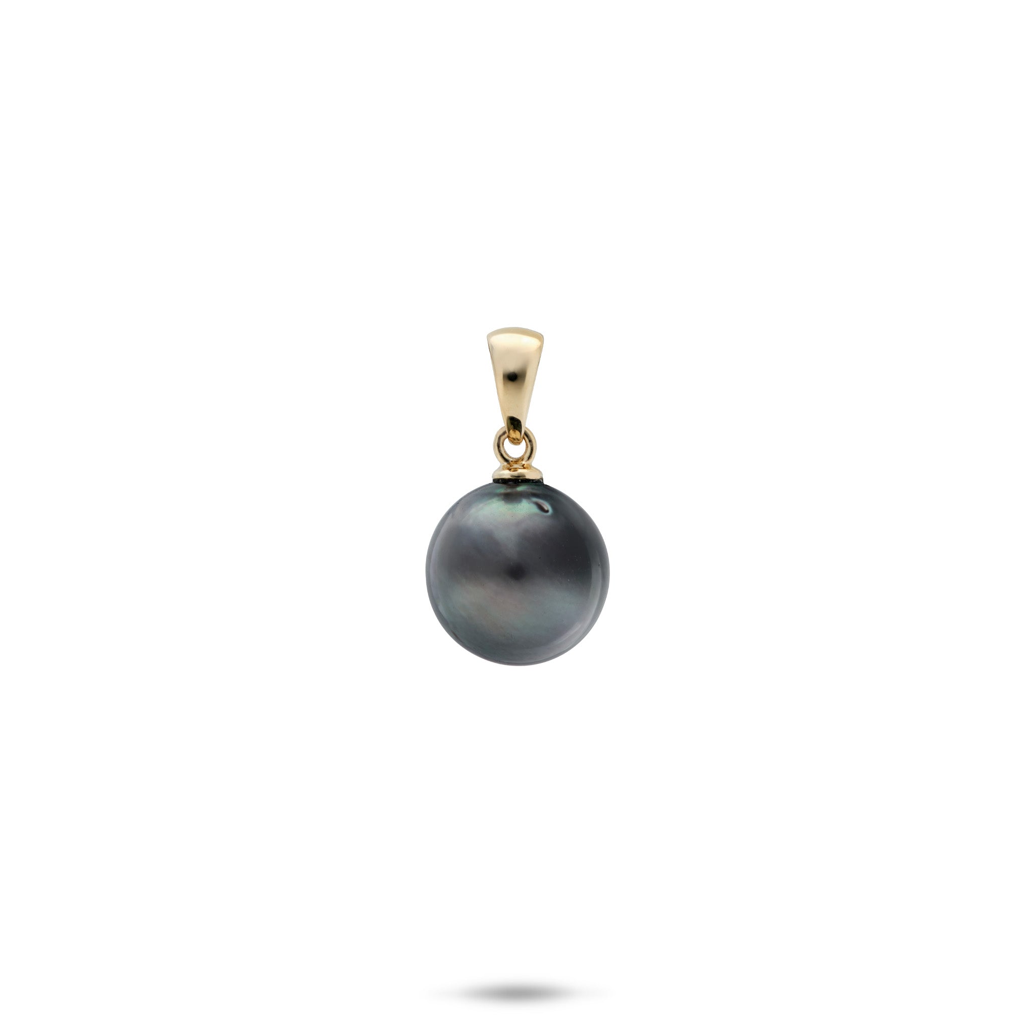 9-10mm Tahitian Black Pearl Pendant with a 14k Yellow Gold Bail on a white background