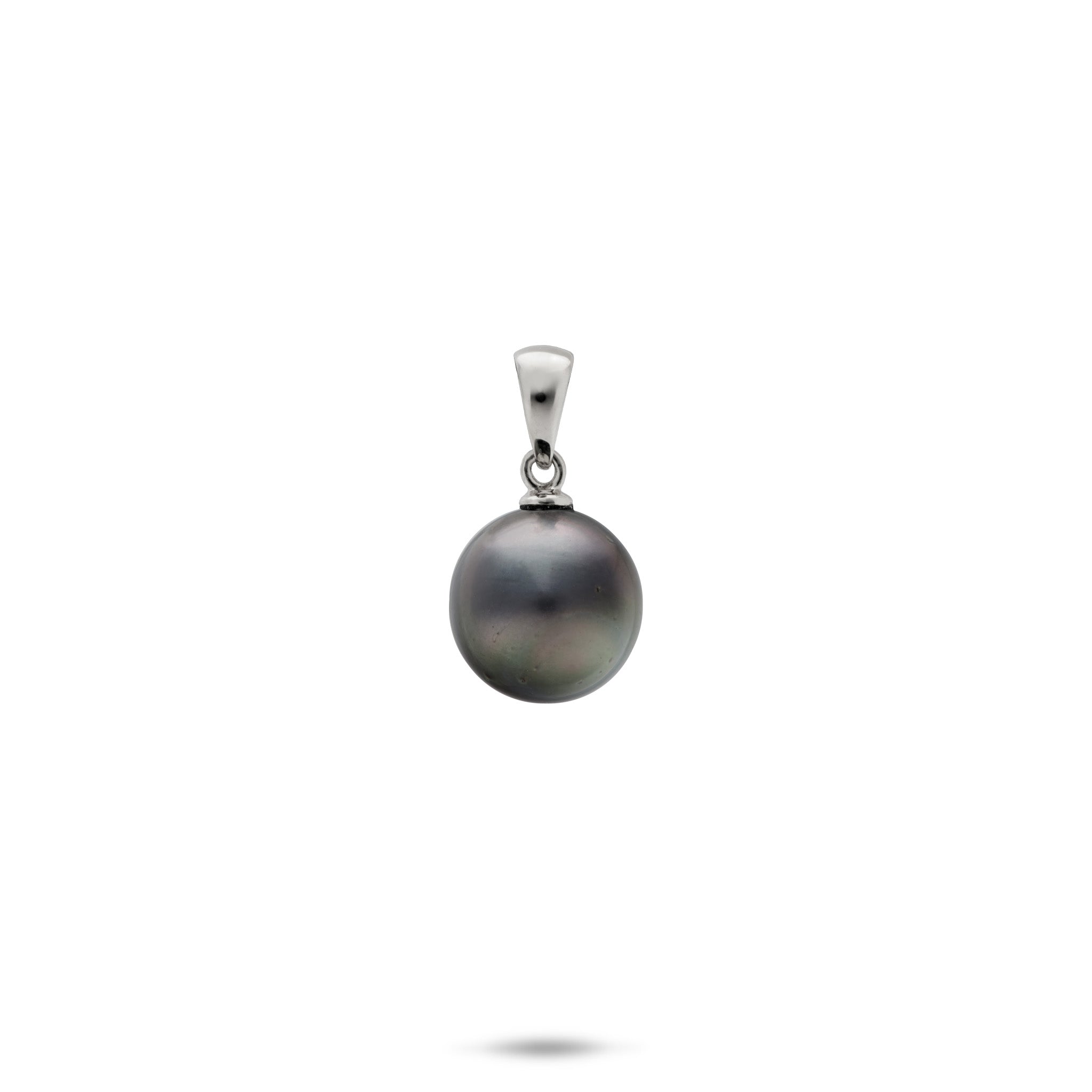 9-10mm Tahitian Black Pearl Pendant with a 14k White Gold Bail on a white background