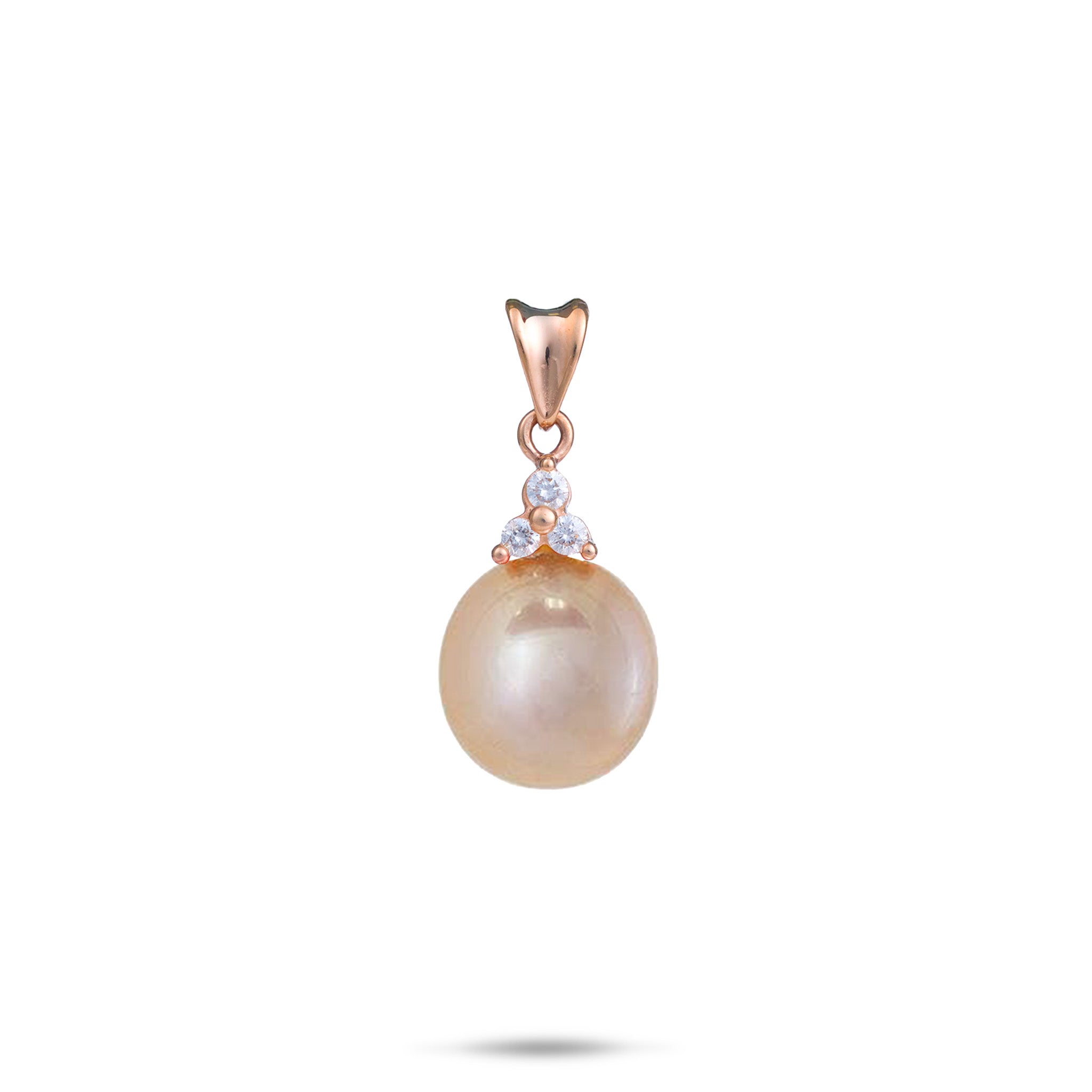 Pink Freshwater Pearl Pendant in Rose Gold with Diamonds - 10-11mm