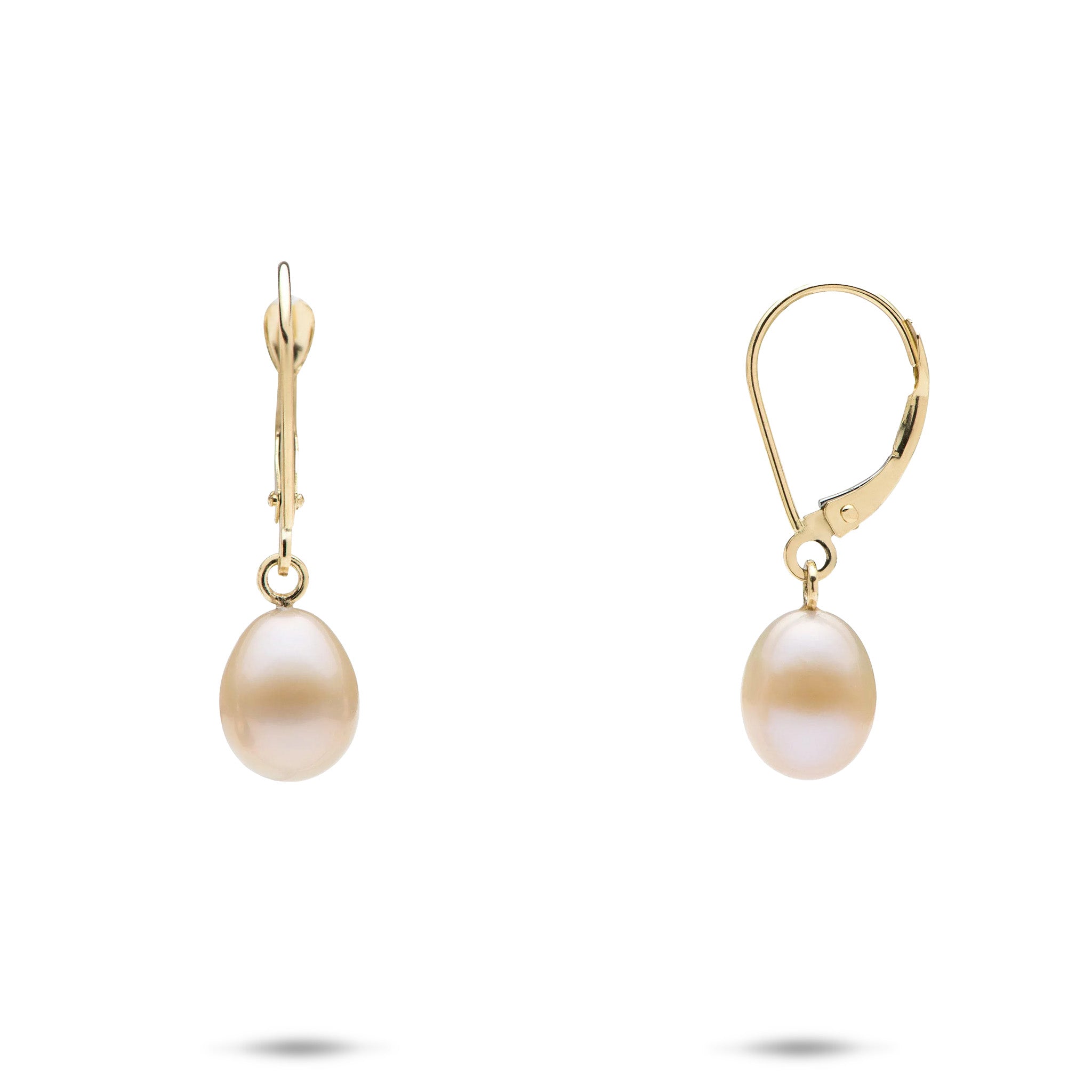 Freshwater Peach Pearl Earrings in Gold - 7-8mm