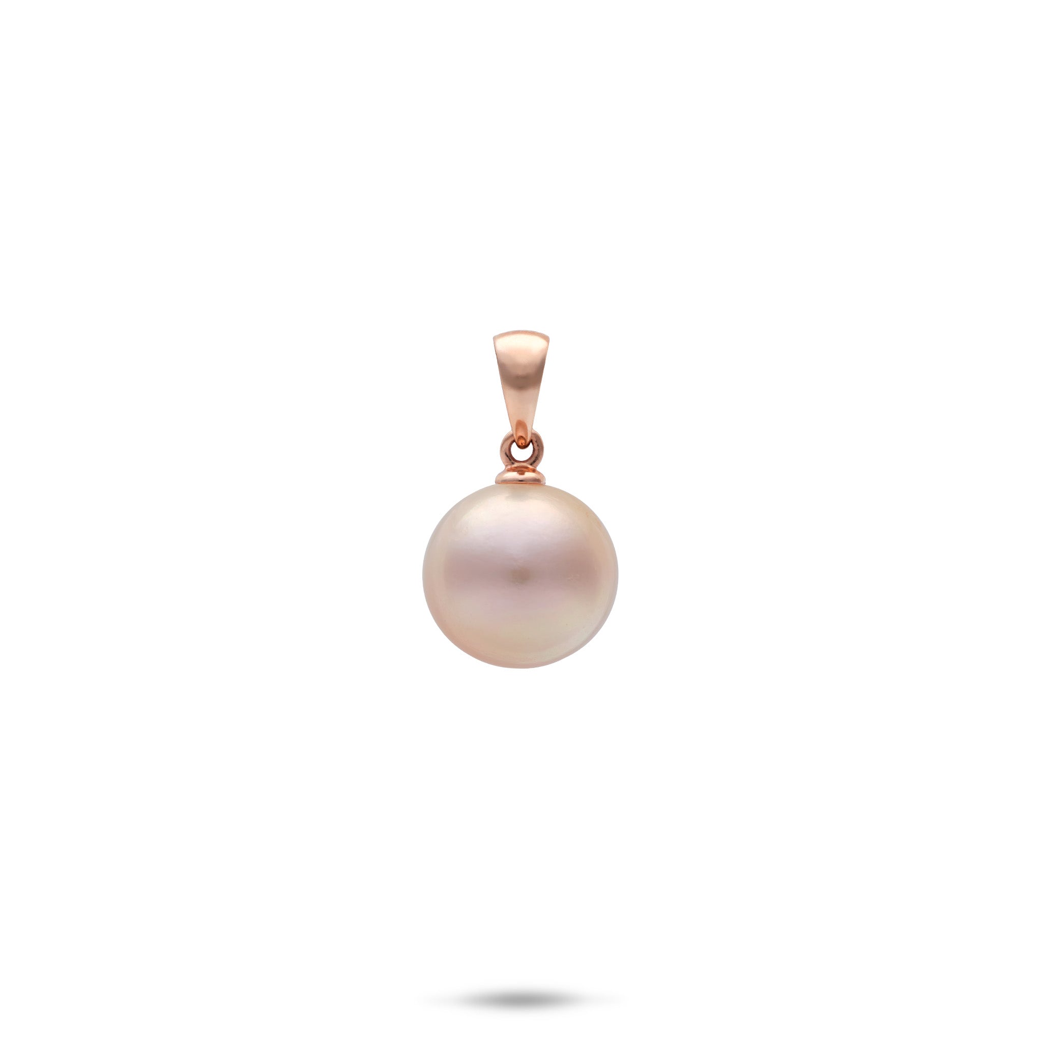 9-10mm Pale Pink Freshwater Pearl Pendant in 14k Rose Gold on a white background