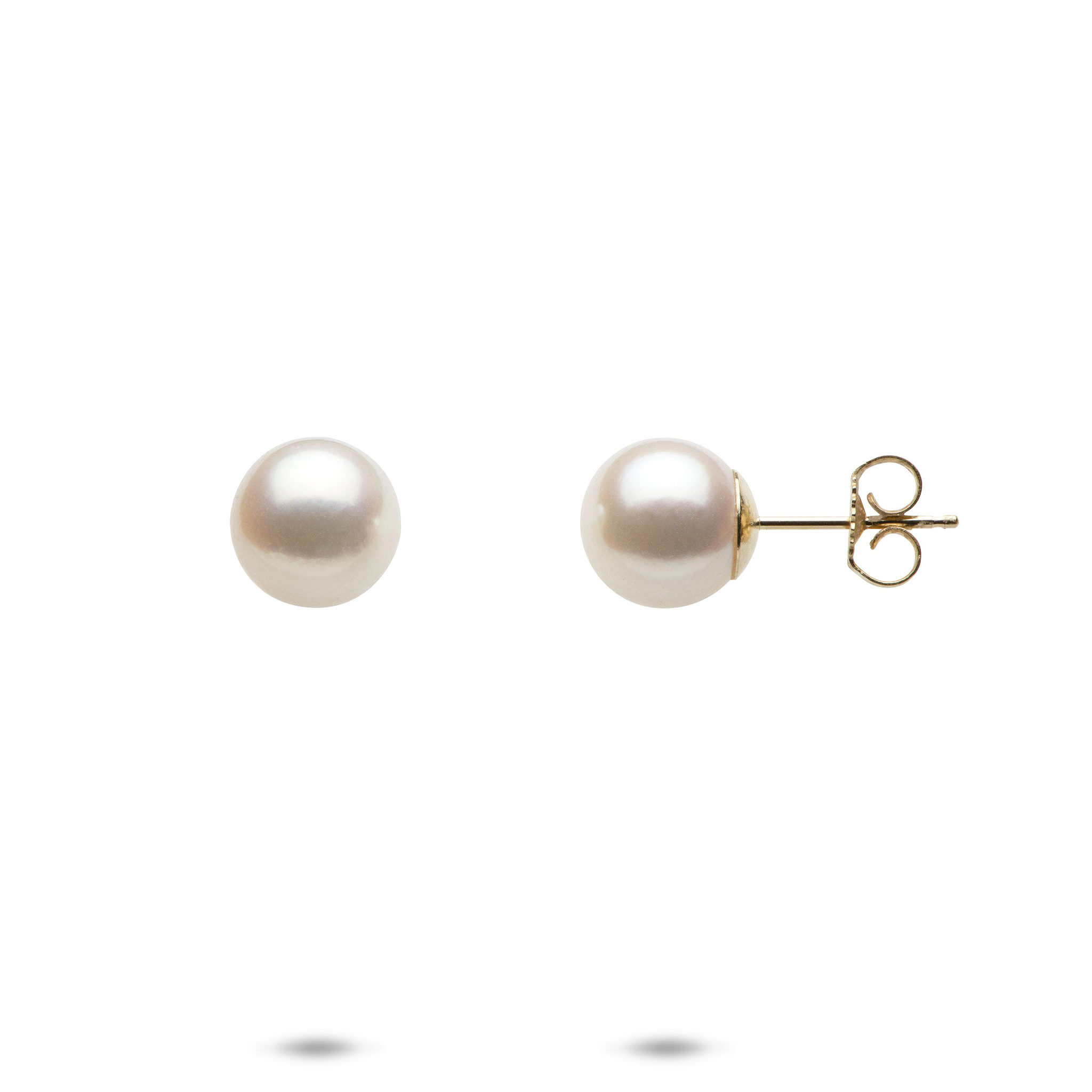 金色の白い白いパールイヤリング-8mm