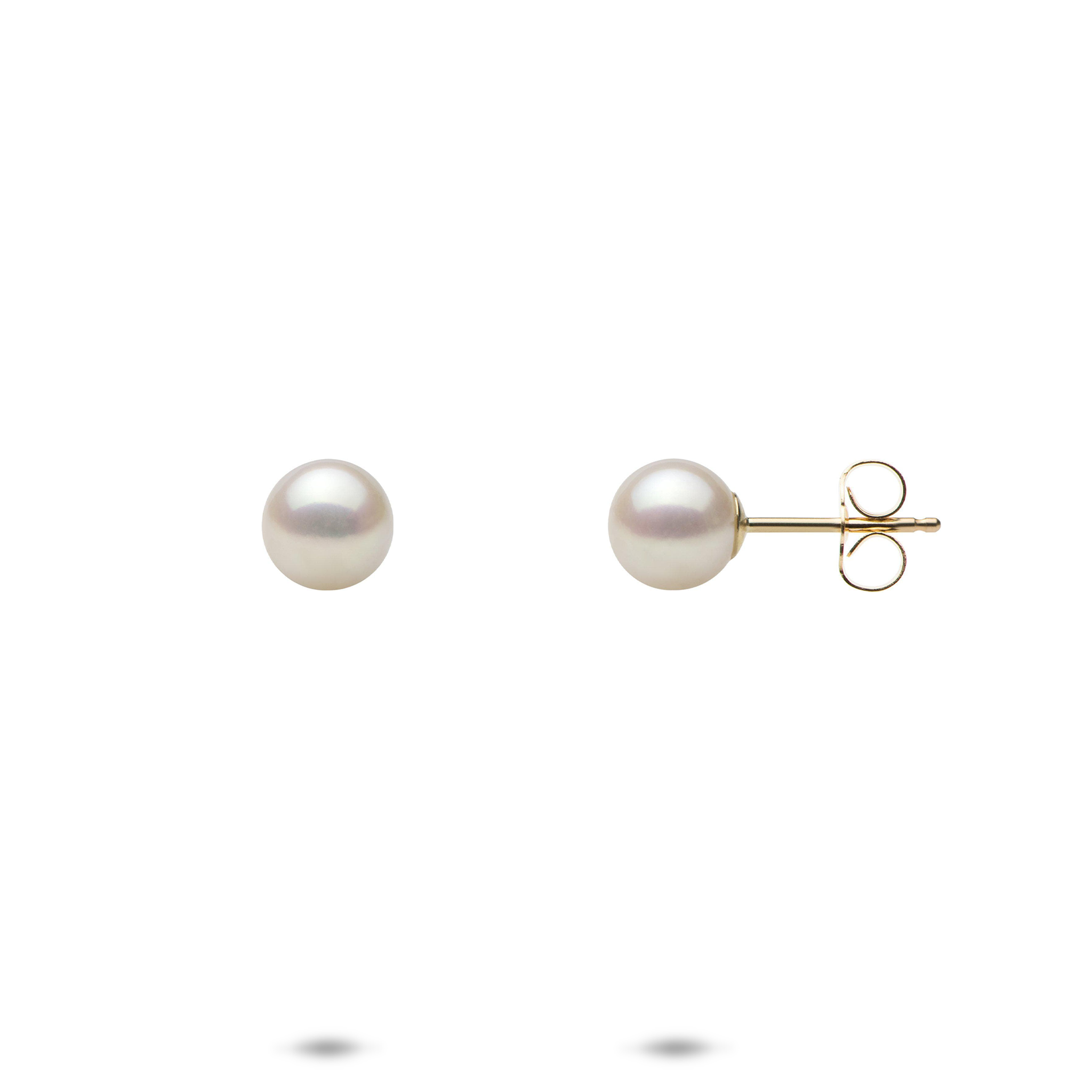 金色の白い白い真珠のイヤリング-6-6.5mm