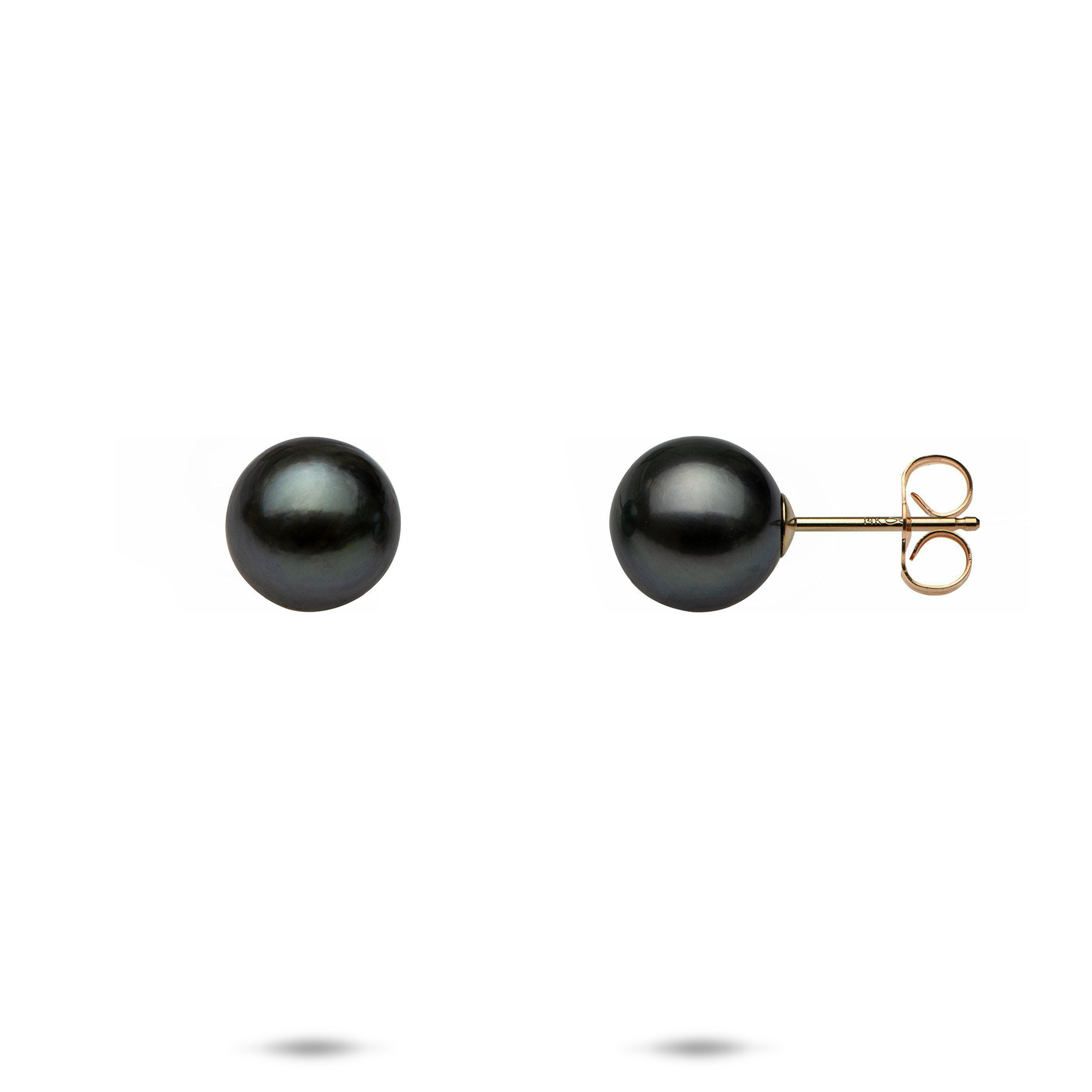 金のタヒチの黒真珠のイヤリング -  8-9mm