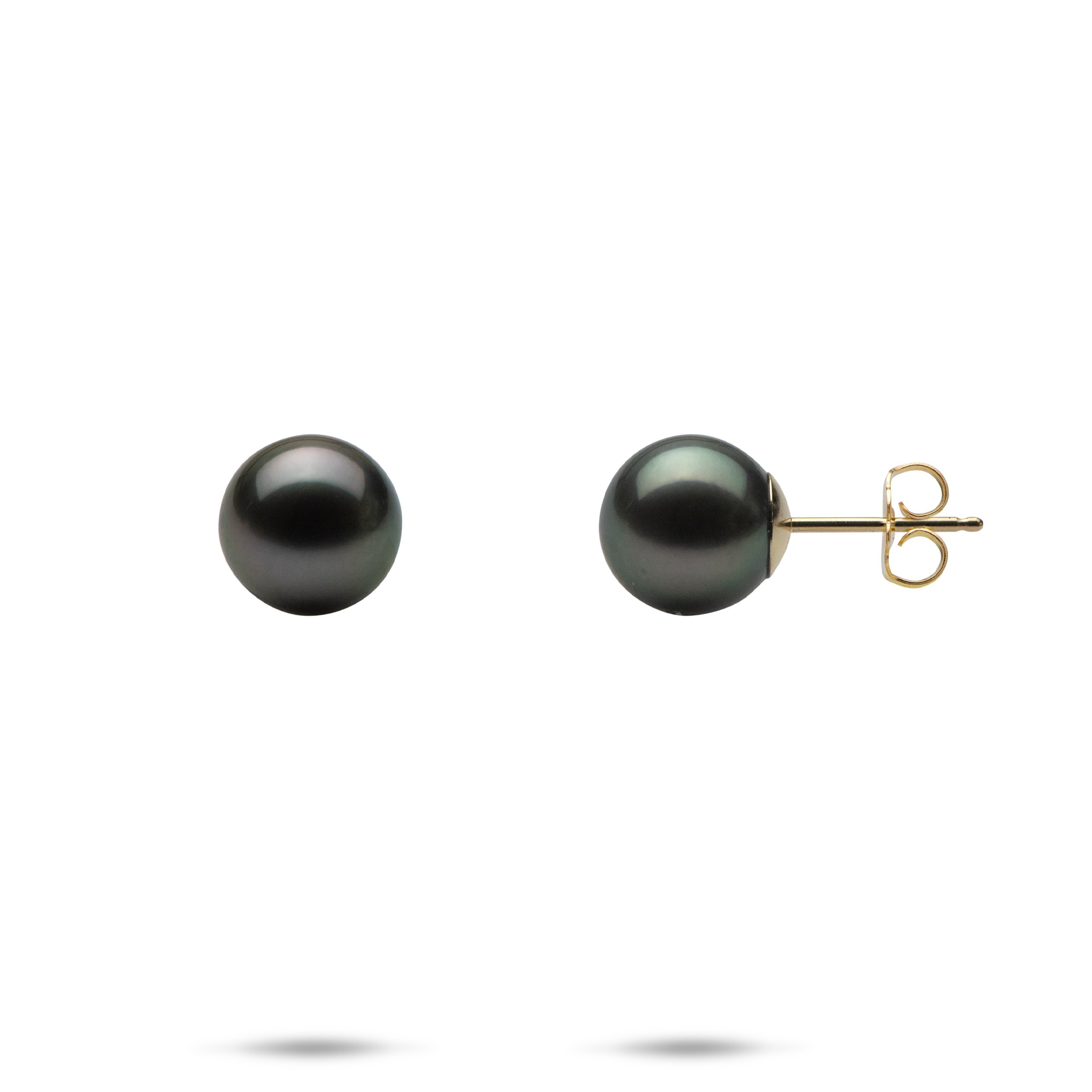 金のタヒチの黒真珠のイヤリング -  8-9mm