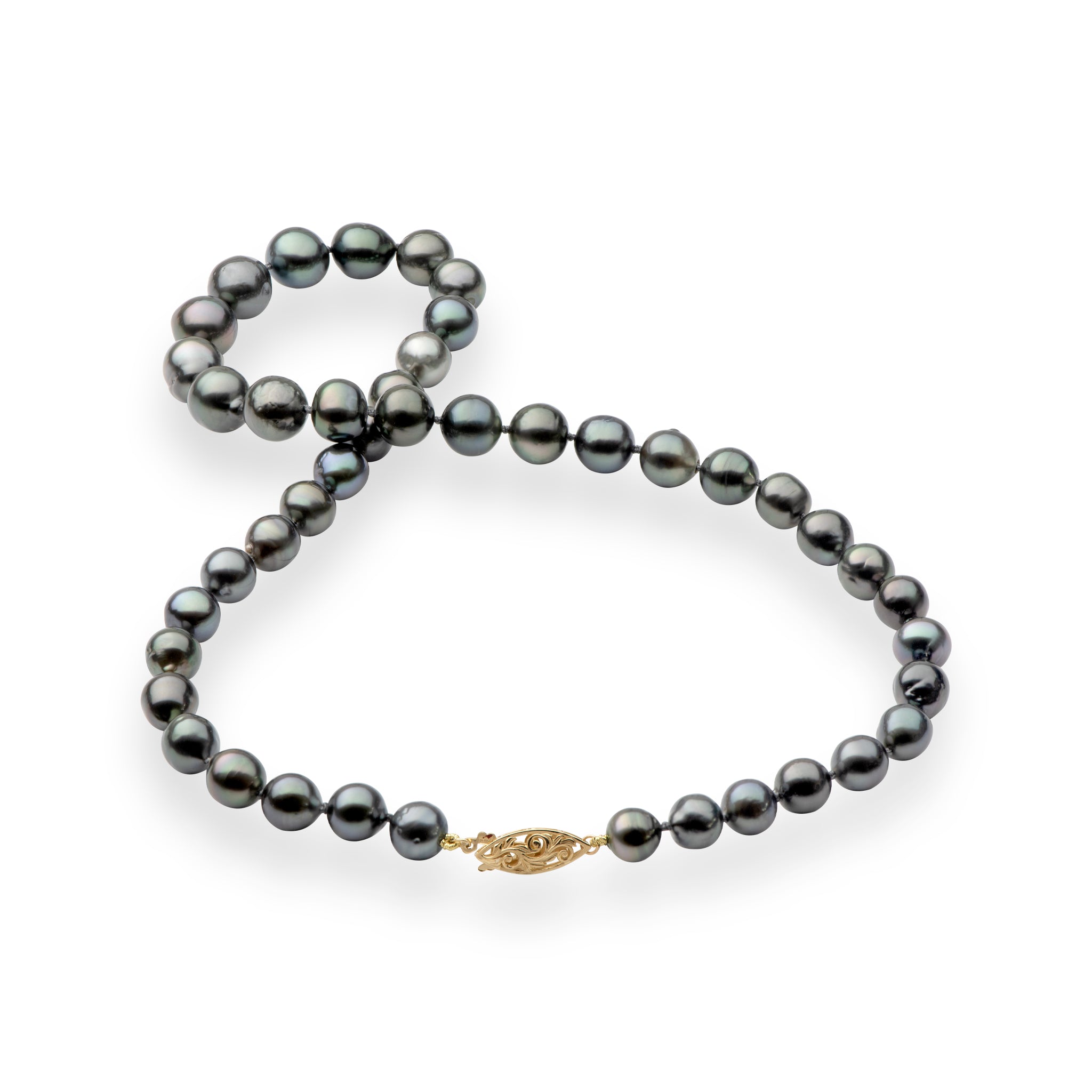 18-19" Tahitian Black Pearl Strand with Gold Clasp - 8-11mm