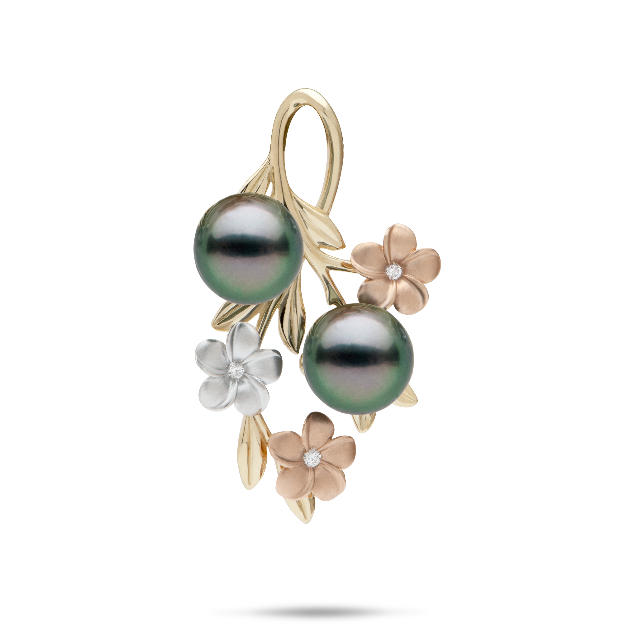 Bloom Plumeria Tahitianブラックパールペンダントダイヤモンド -  36mm