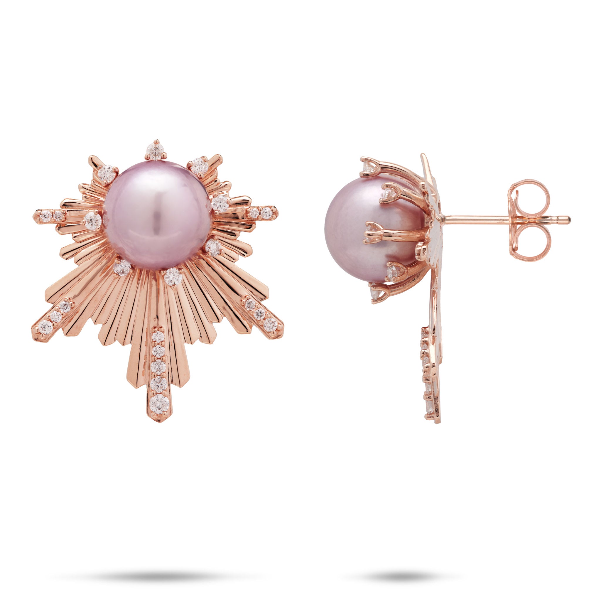 E Hoʻāla Lavender Freshwater Pearl Earrings in Rose Gold with Diamonds - 23mm