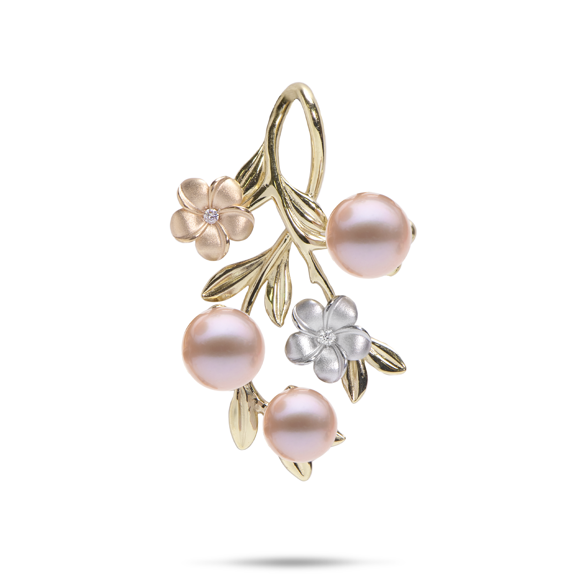 Tri Color GoldのBloom Plumeriaラベンダー淡水パールペンダント -  36mm