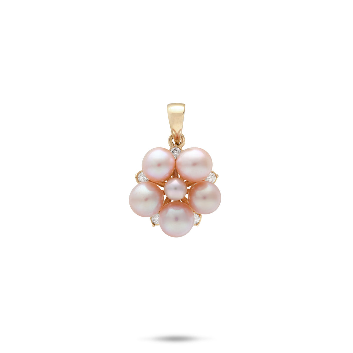 Tiny Bubbles Collection 3-5mm Lavender Freshwater Pearl Pendant in 14k Yellow Gold with Diamonds on a white background