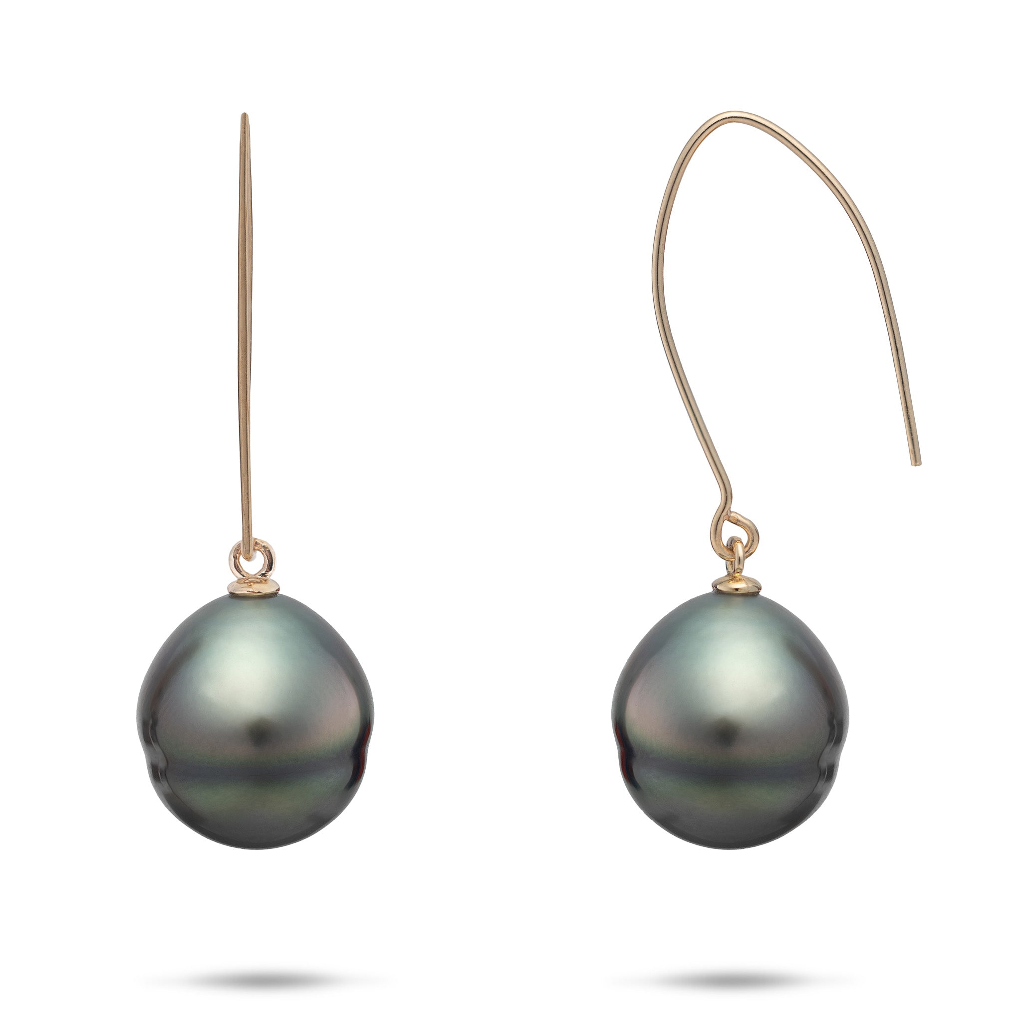 Circle Tahitian Black Pearl Earrings in Gold - 12-15mm