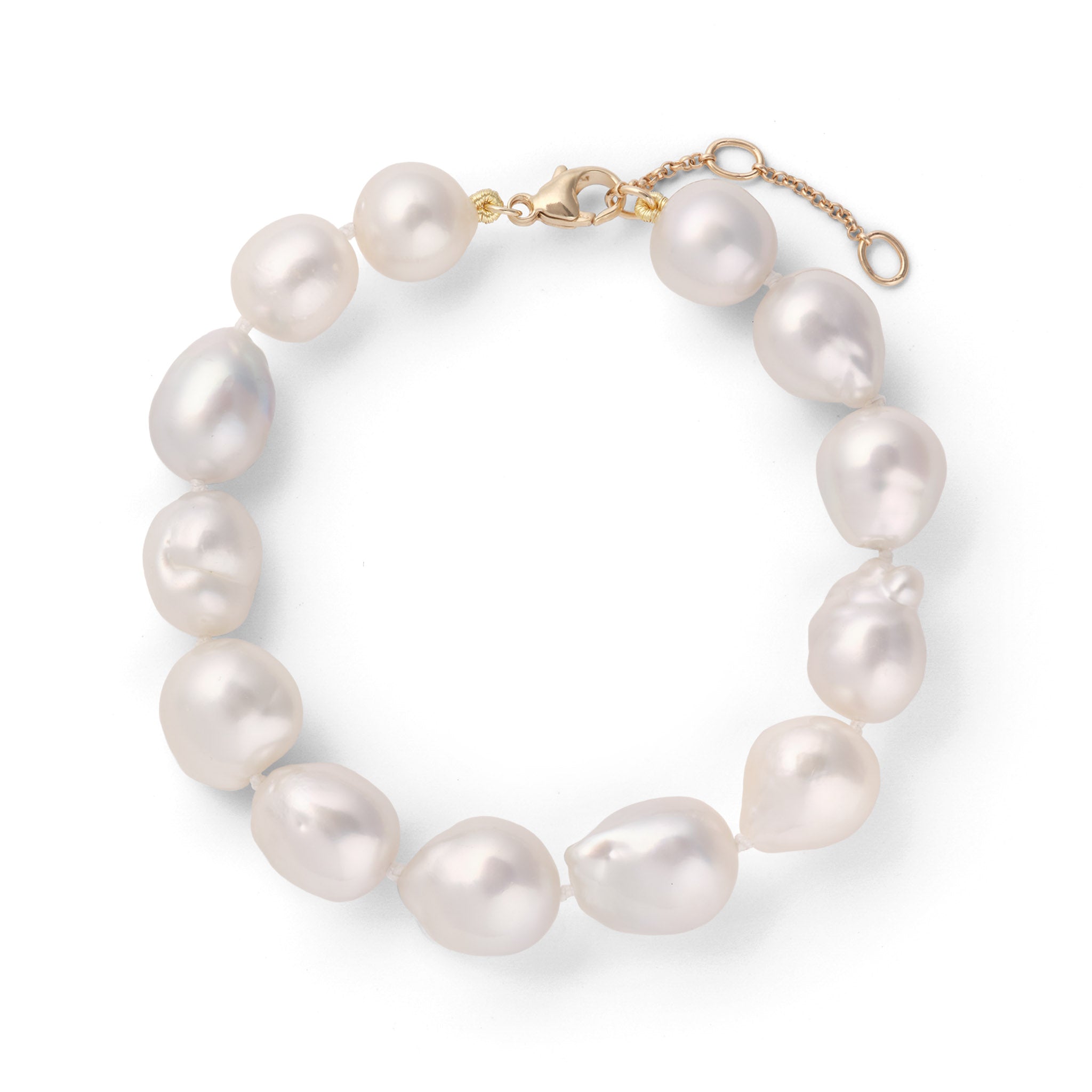 7.5-9" Adjustable South Sea Silver and White Pearl Bracelet in Gold - 9-13mm