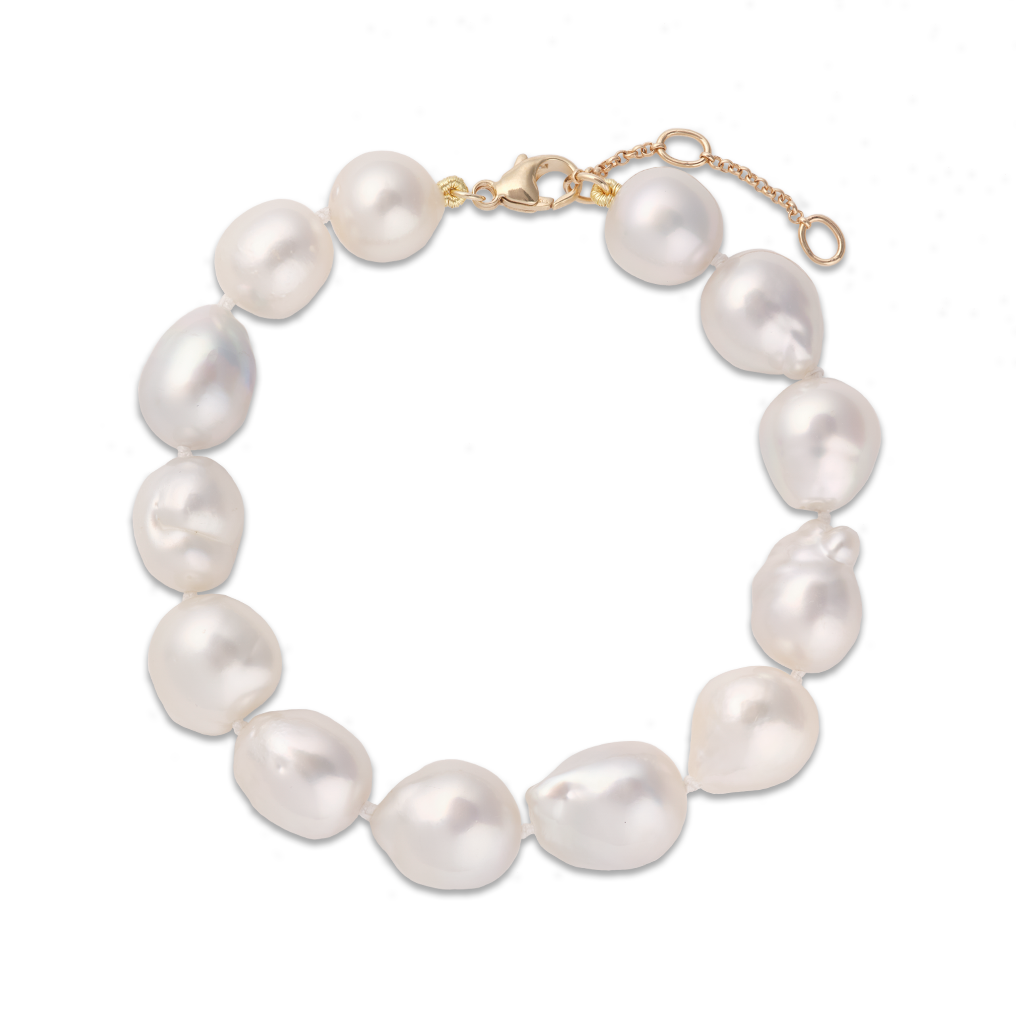 7.5-9" Adjustable South Sea Silver and White Pearl Bracelet in Gold - 9-13mm
