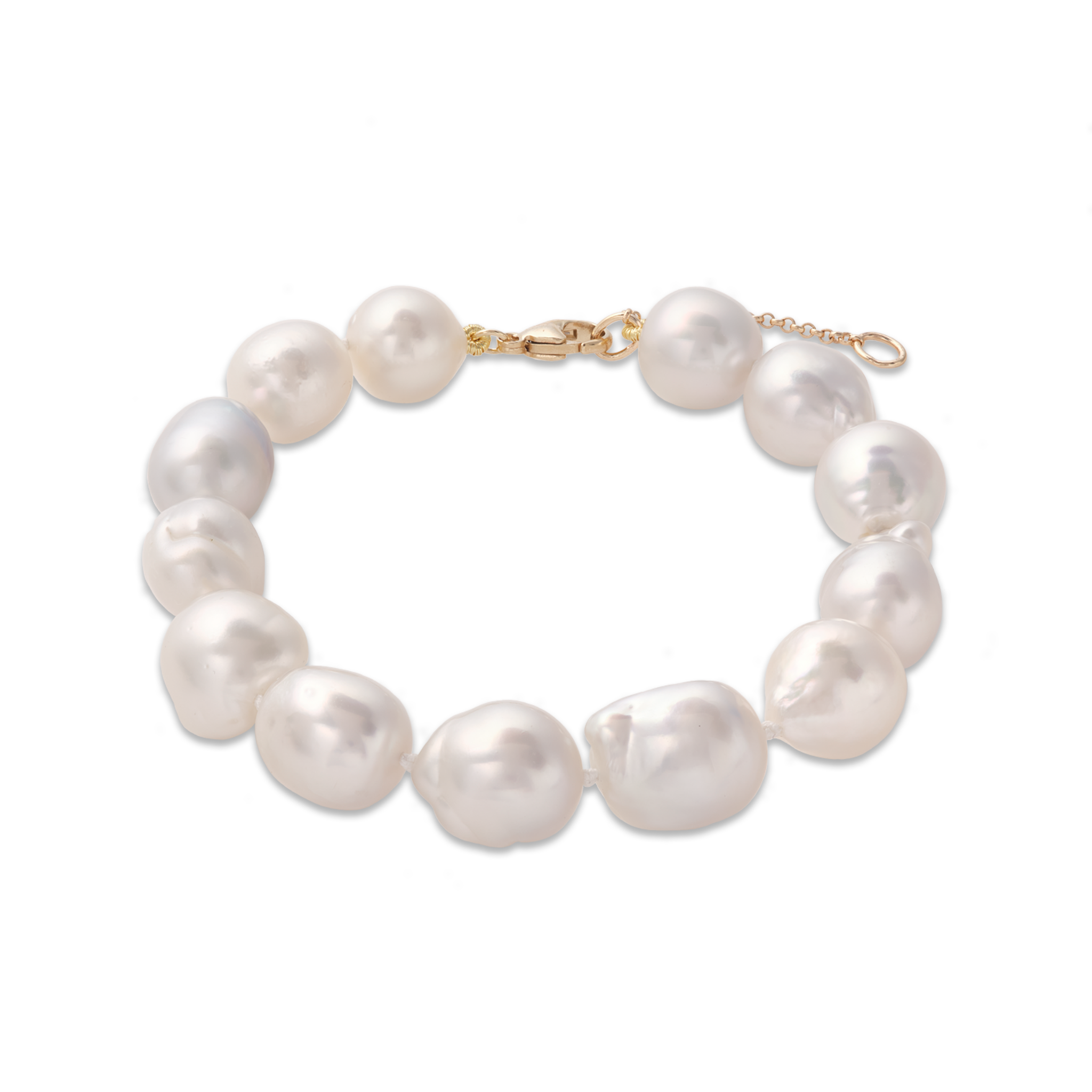 7.5-9" Adjustable South Sea Silver and White Pearl Bracelet in Gold - 9-13mm
