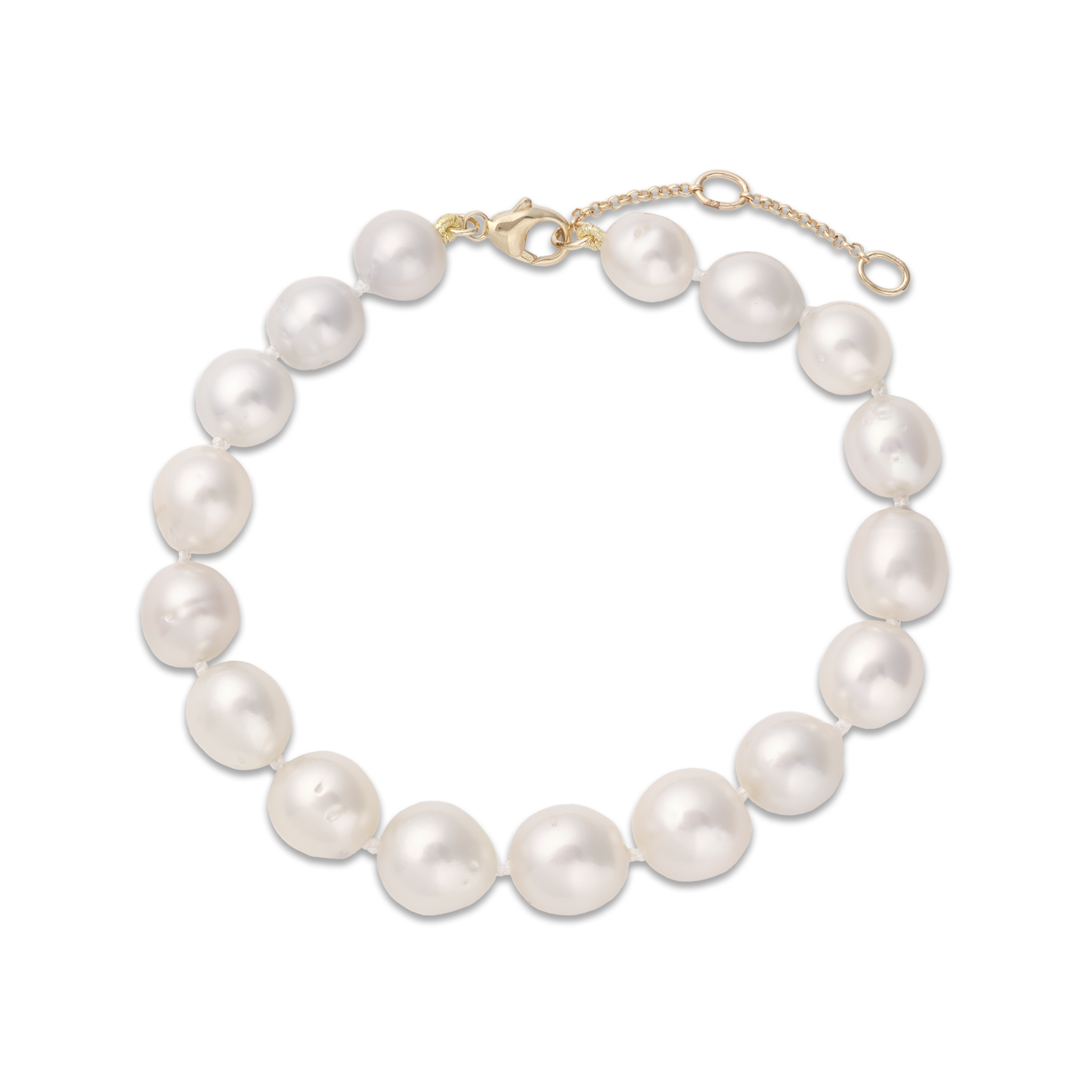 8-9.5" Adjustable South Sea Silver and White Pearl Bracelet in Gold - 9-13mm