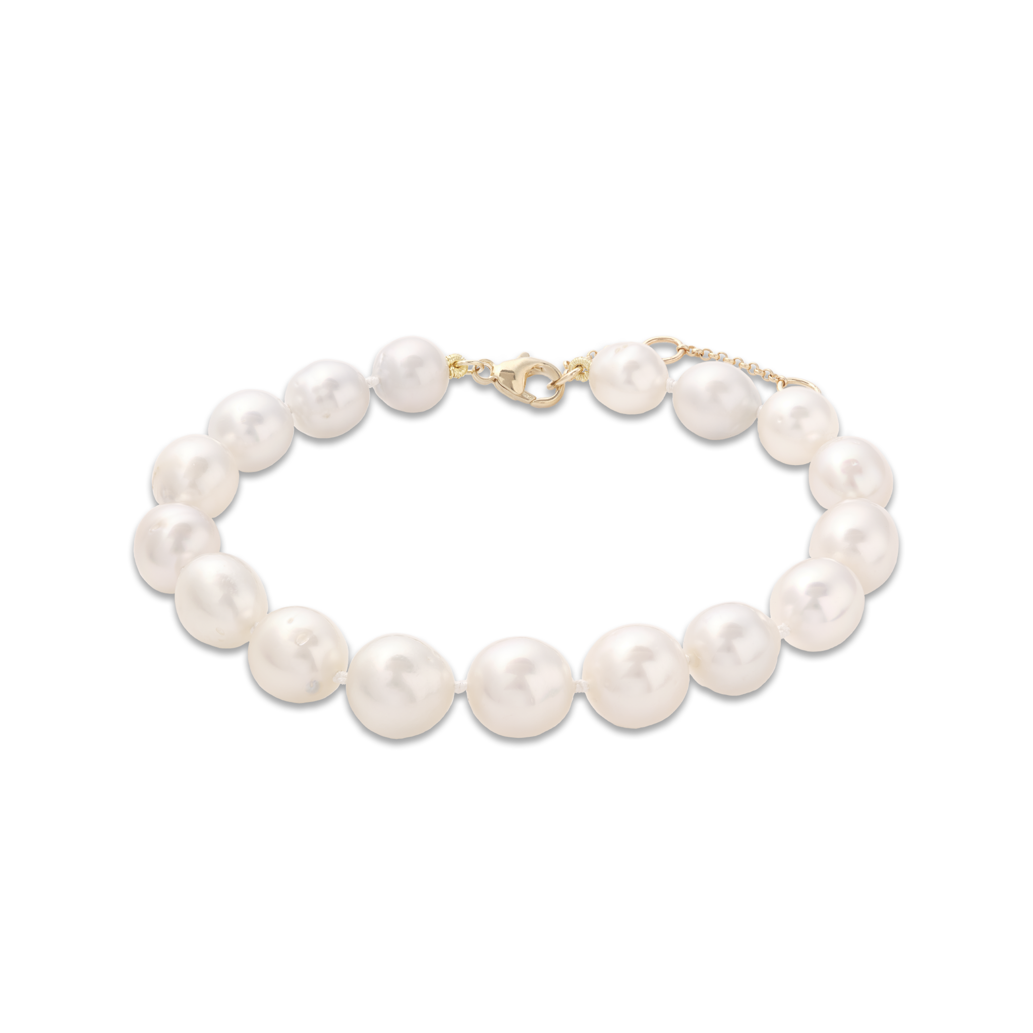 8-9.5" Adjustable South Sea Silver and White Pearl Bracelet in Gold - 9-13mm