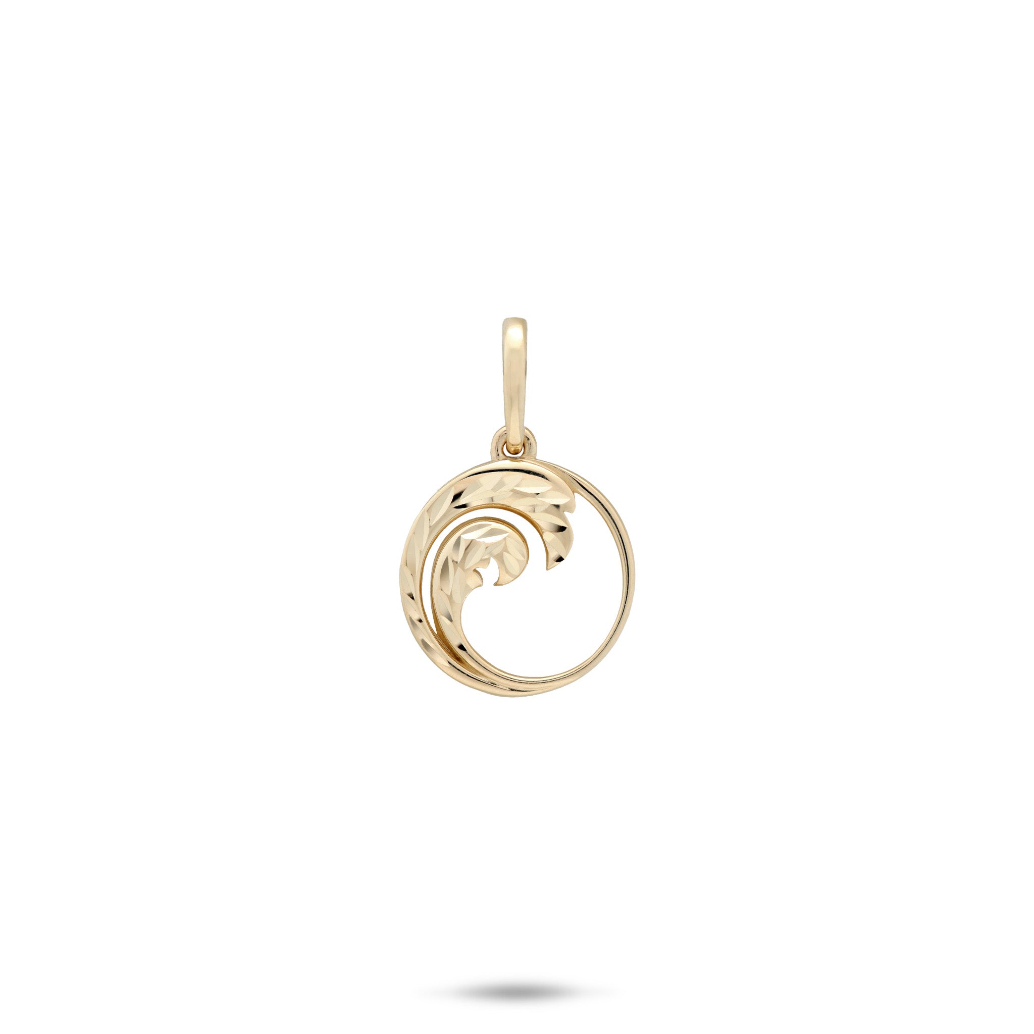 12mm Diamond-Cut Ocean Wave Pendant with Bail in 14k Yellow Gold with on a white background