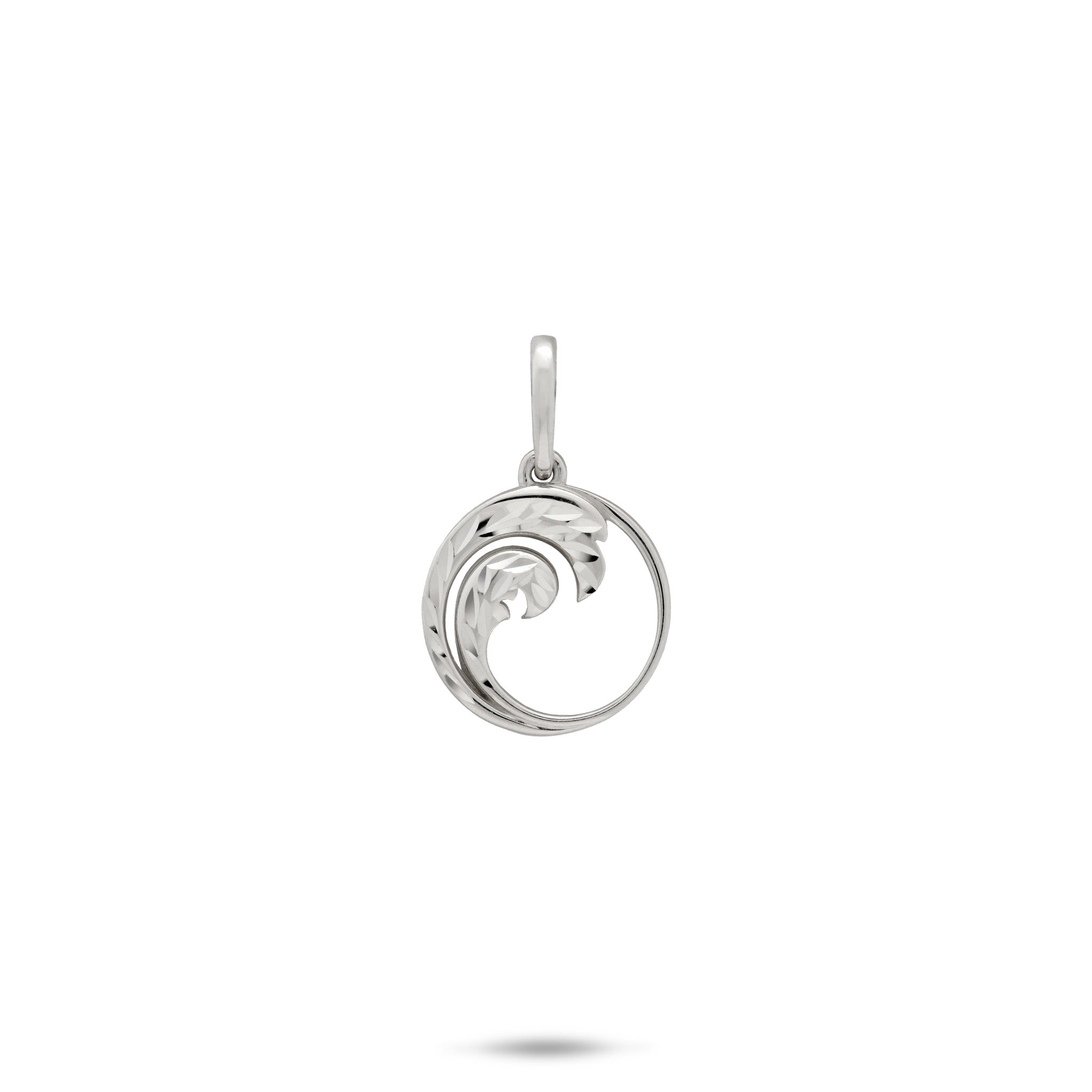 12mm Diamond-Cut Ocean Wave Pendant with Bail in 14k White Gold with on a white background