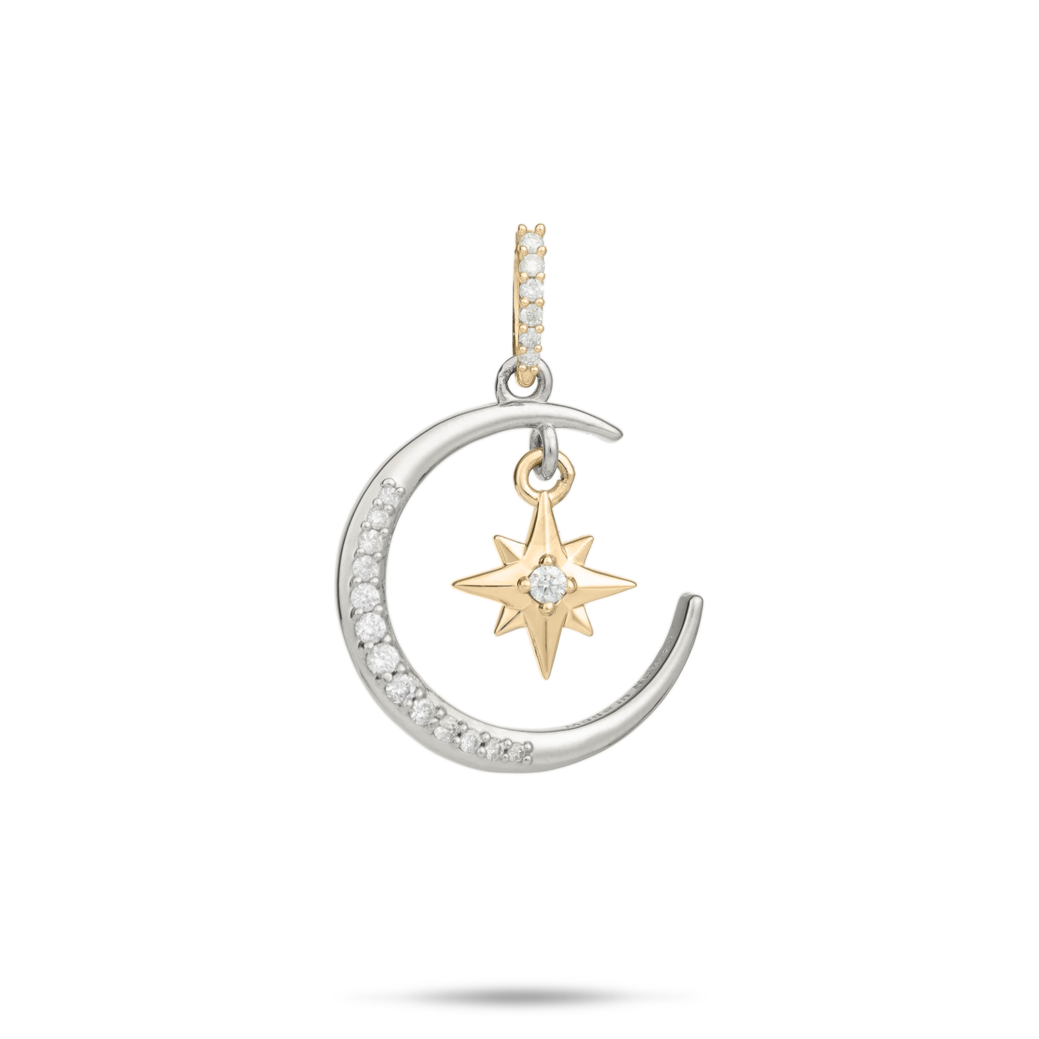 月 & Star Mermaid Pendant in Diamonds - 19.5mm の 2 本トーン・ゴールド