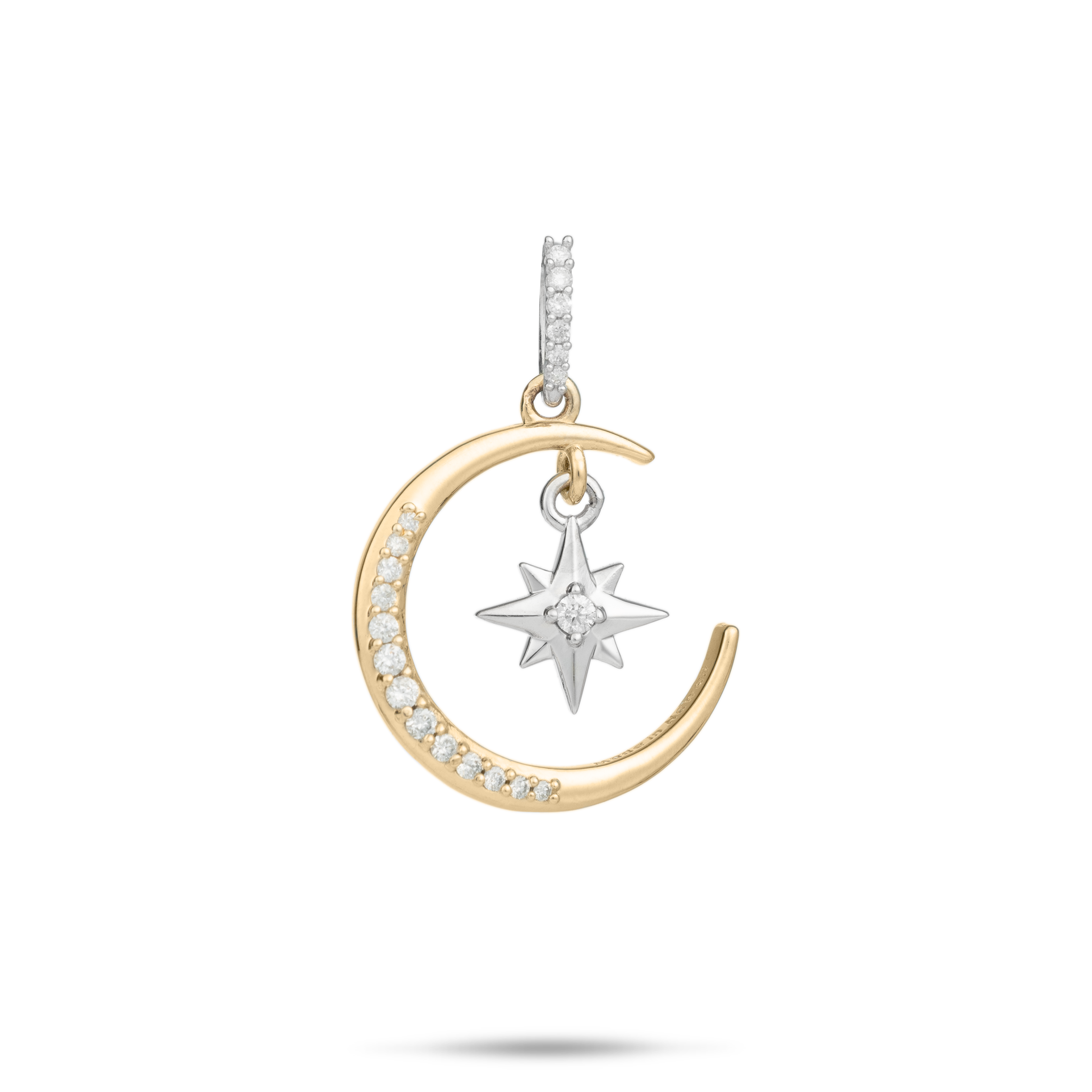 月 & Star Mermaid Pendant in Diamonds - 19.5mm の 2 本トーン・ゴールド