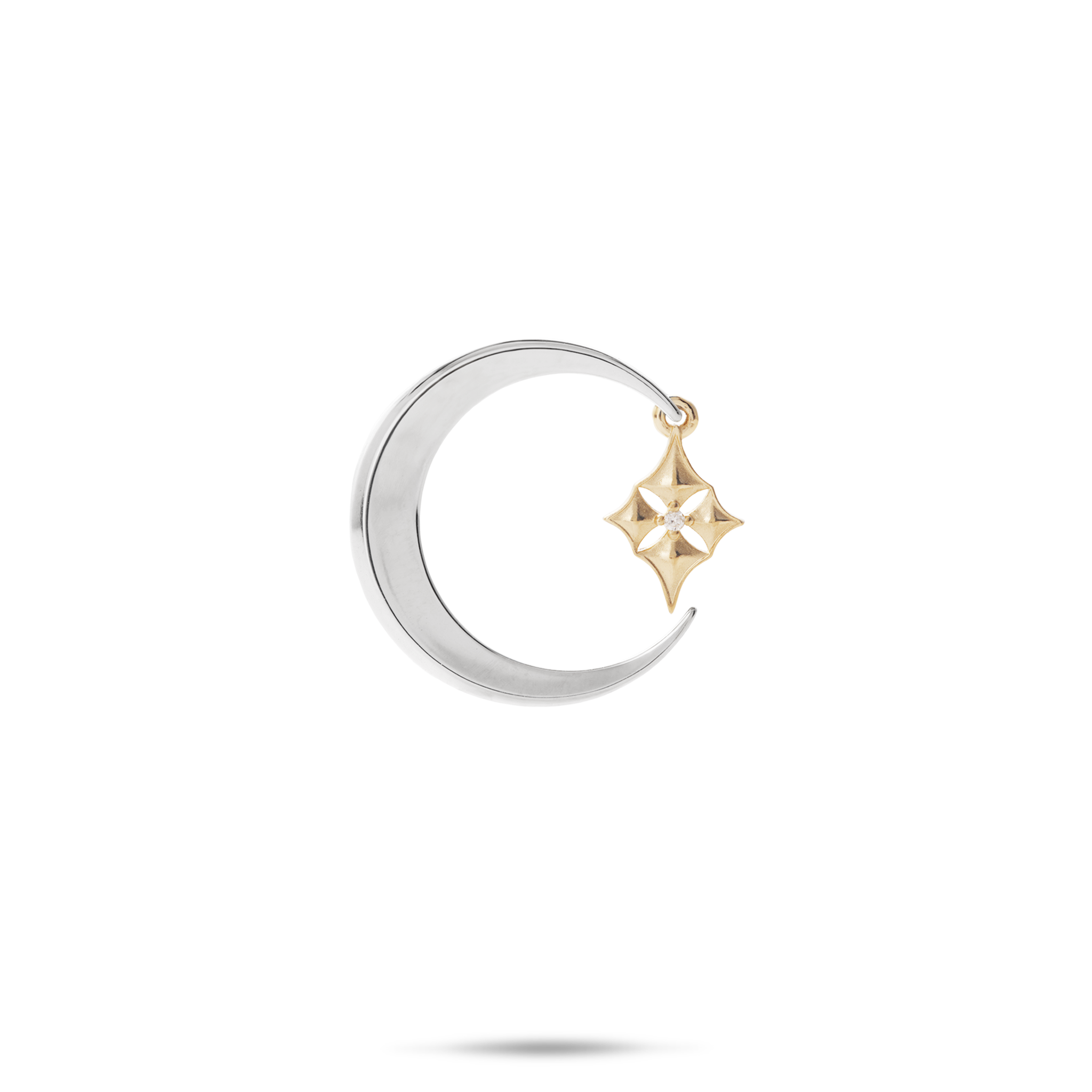 Hawaiian Quilted Star and Moon Pendant in Two Tone Gold with Diamond - 18mm