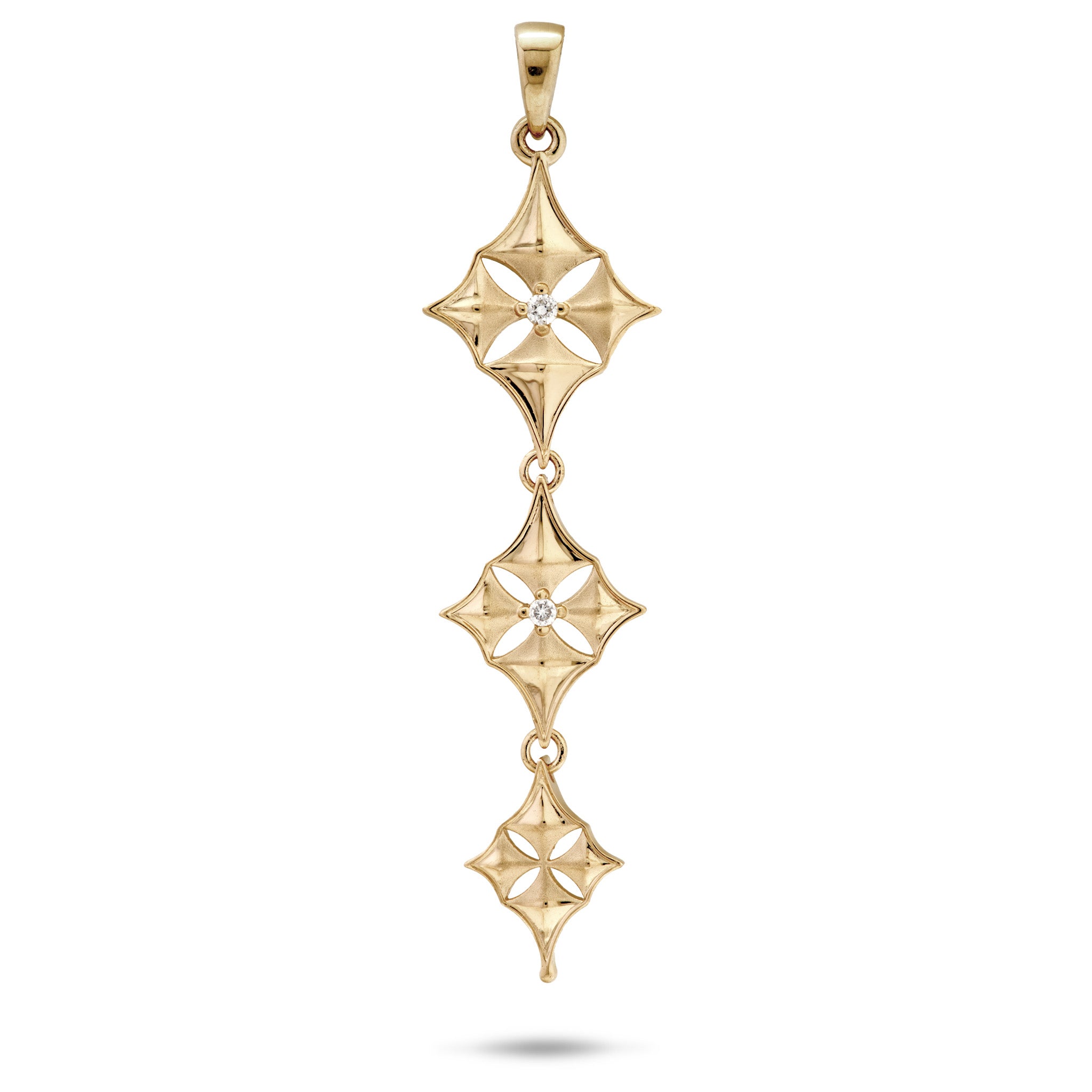 Hawaiian Quilted Star Pendant in Gold with Diamond - 40mm
