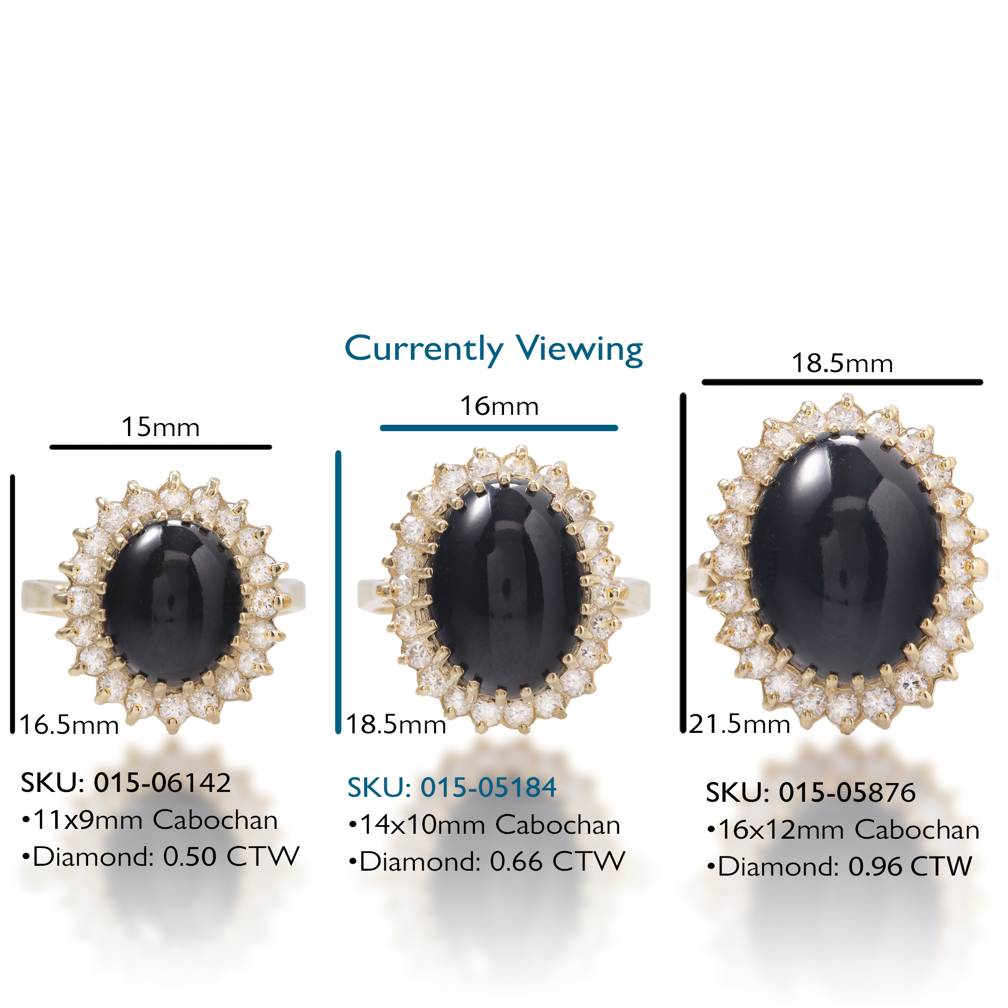Princess Ka'iulani Black Coral Ring in Gold mit Diamanten – 14 mm