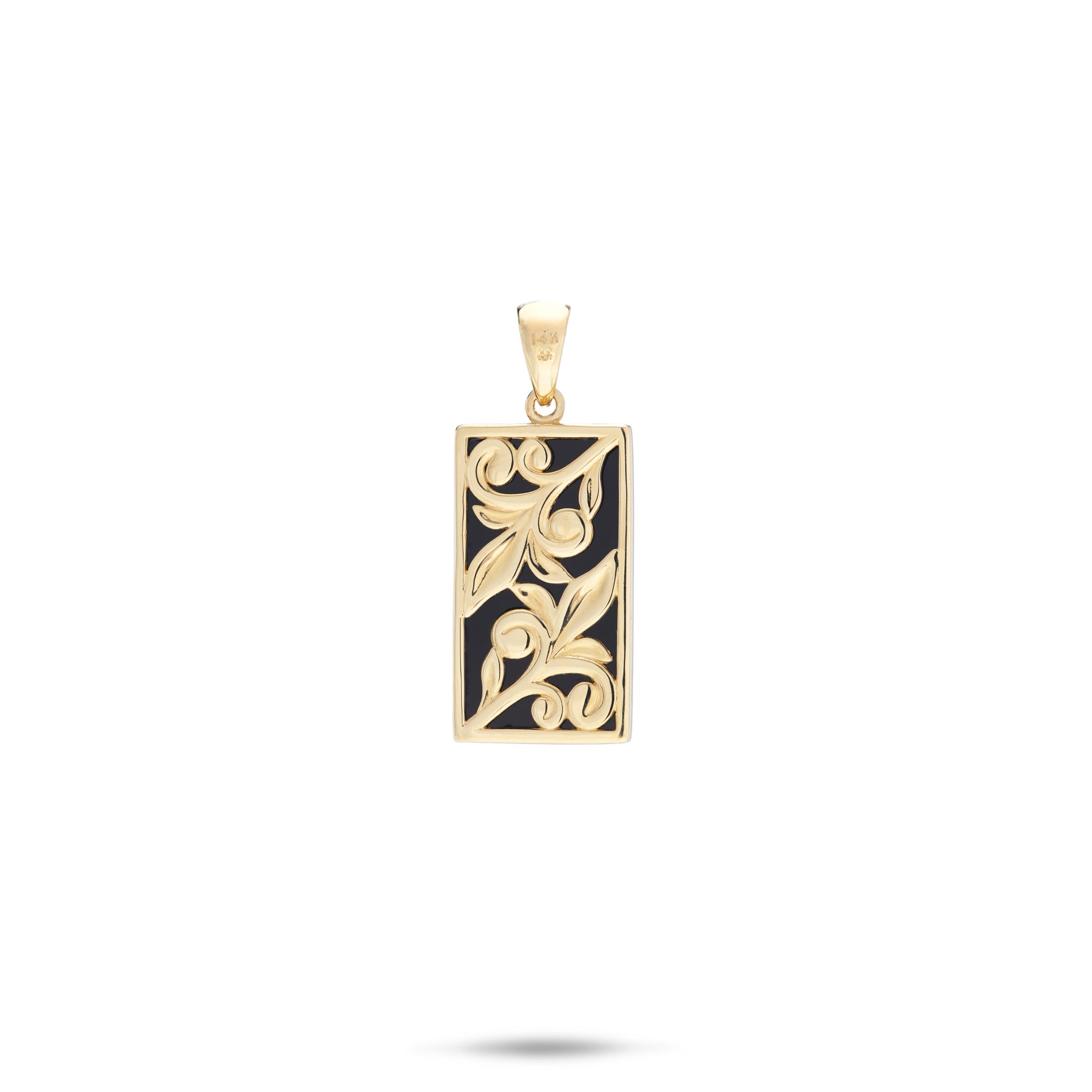 Hawaiian Heirloom Plumeria Black Coral Pendant in Gold - 21mm