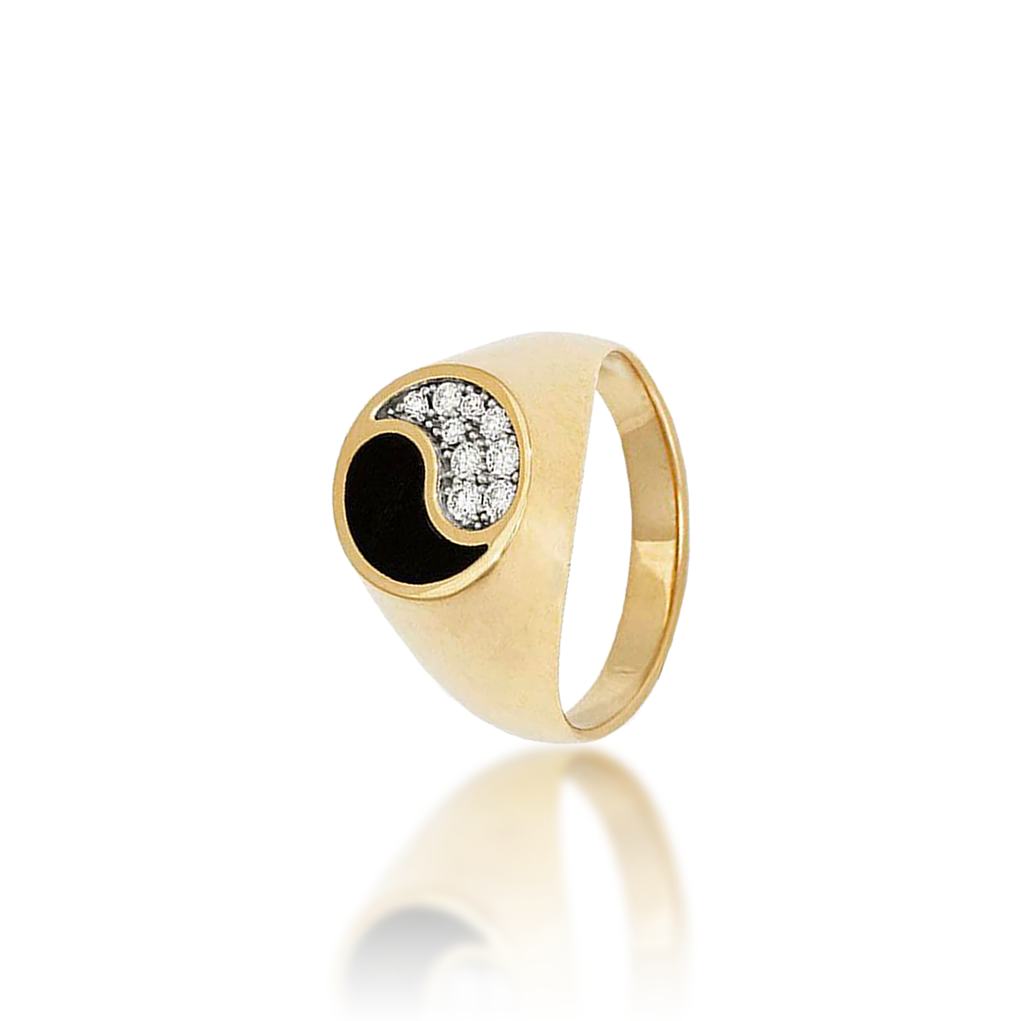 ダイヤモンドと金の陰陽黒いコーラルリング -  13mm