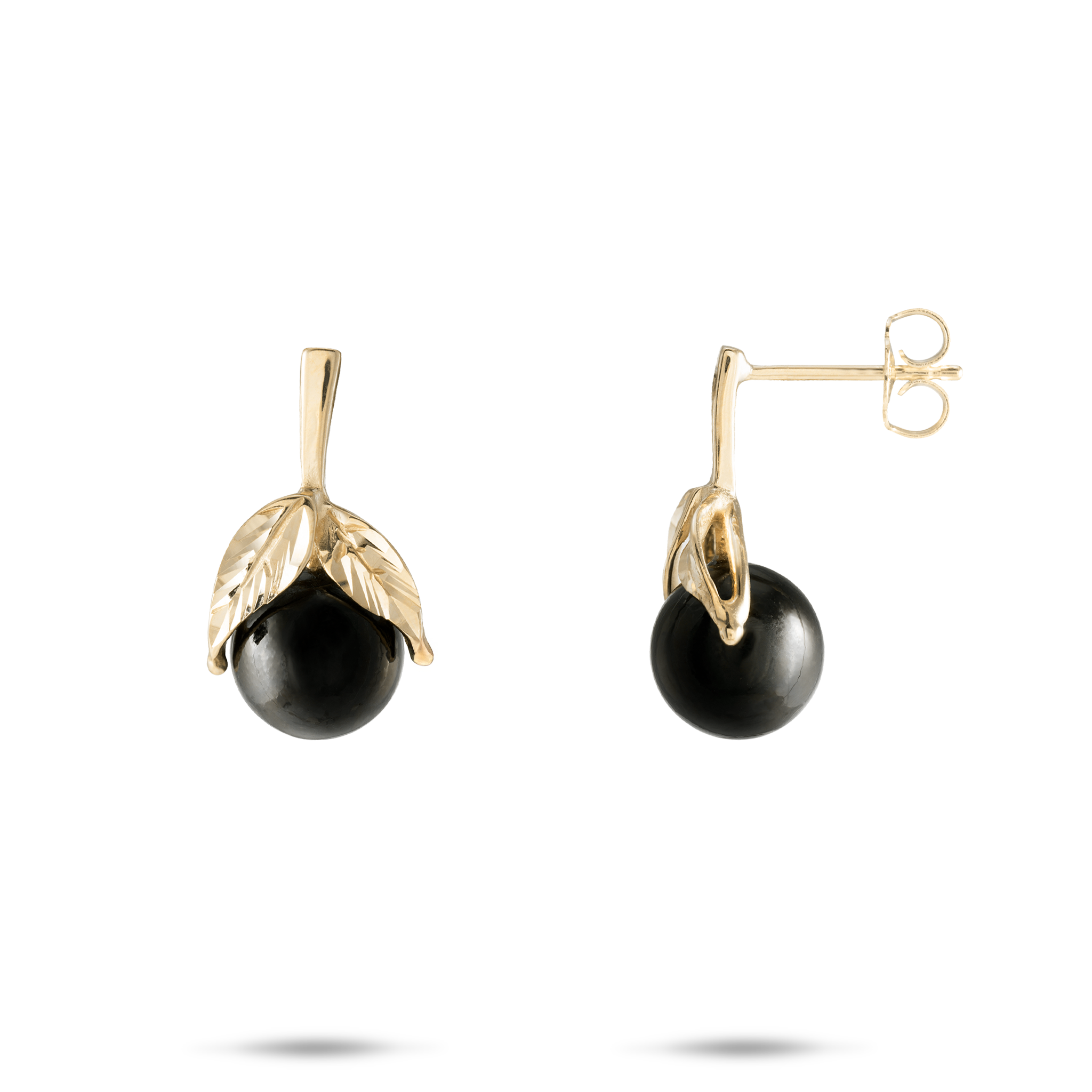 金のMaile Black Coralイヤリング -  9-10mm