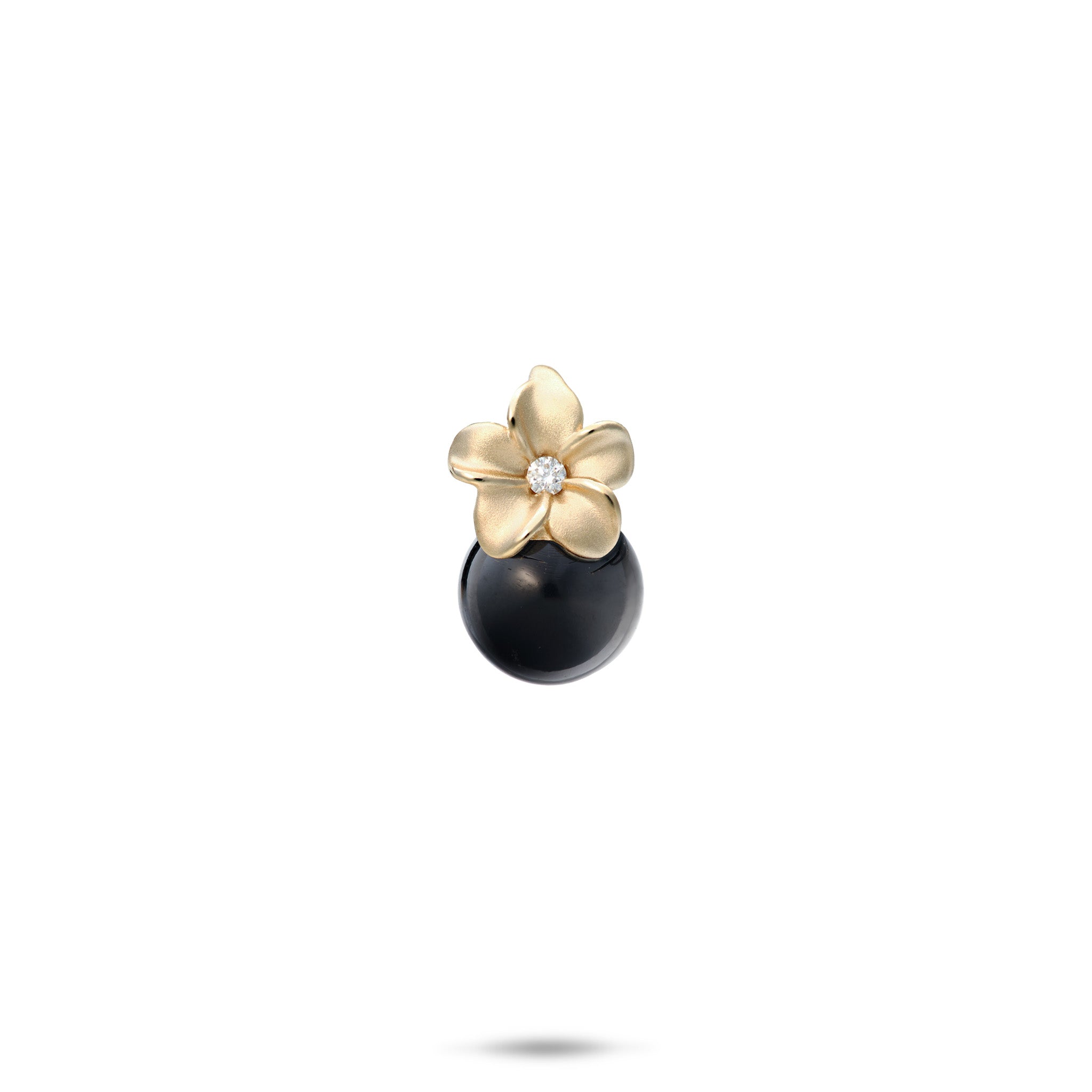 Plumeria Black Coral Pendant in 14k Yellow Gold with Diamond on white background
