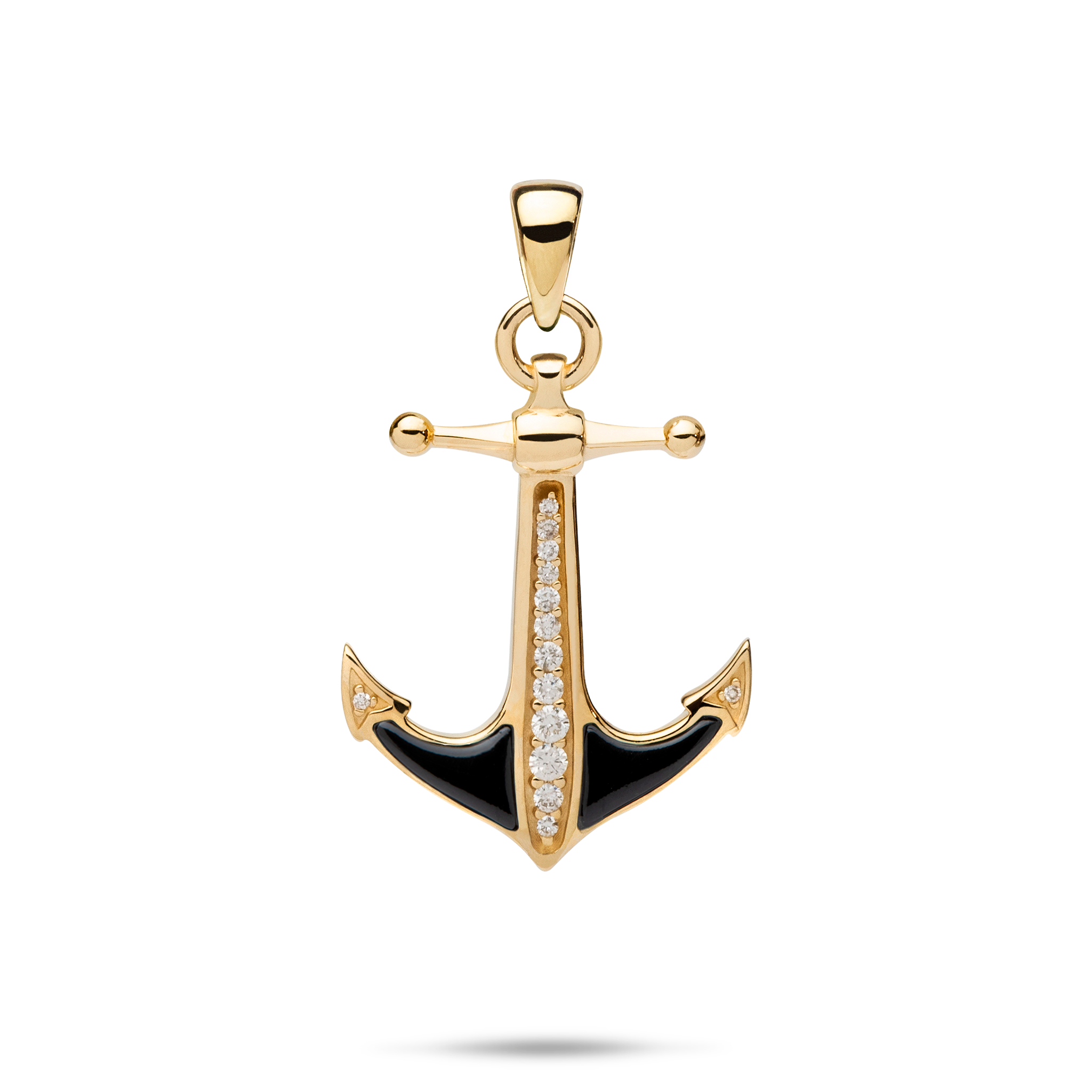 Sealife Anchor Black Coral Pendant in Gold with Diamonds - 21mm