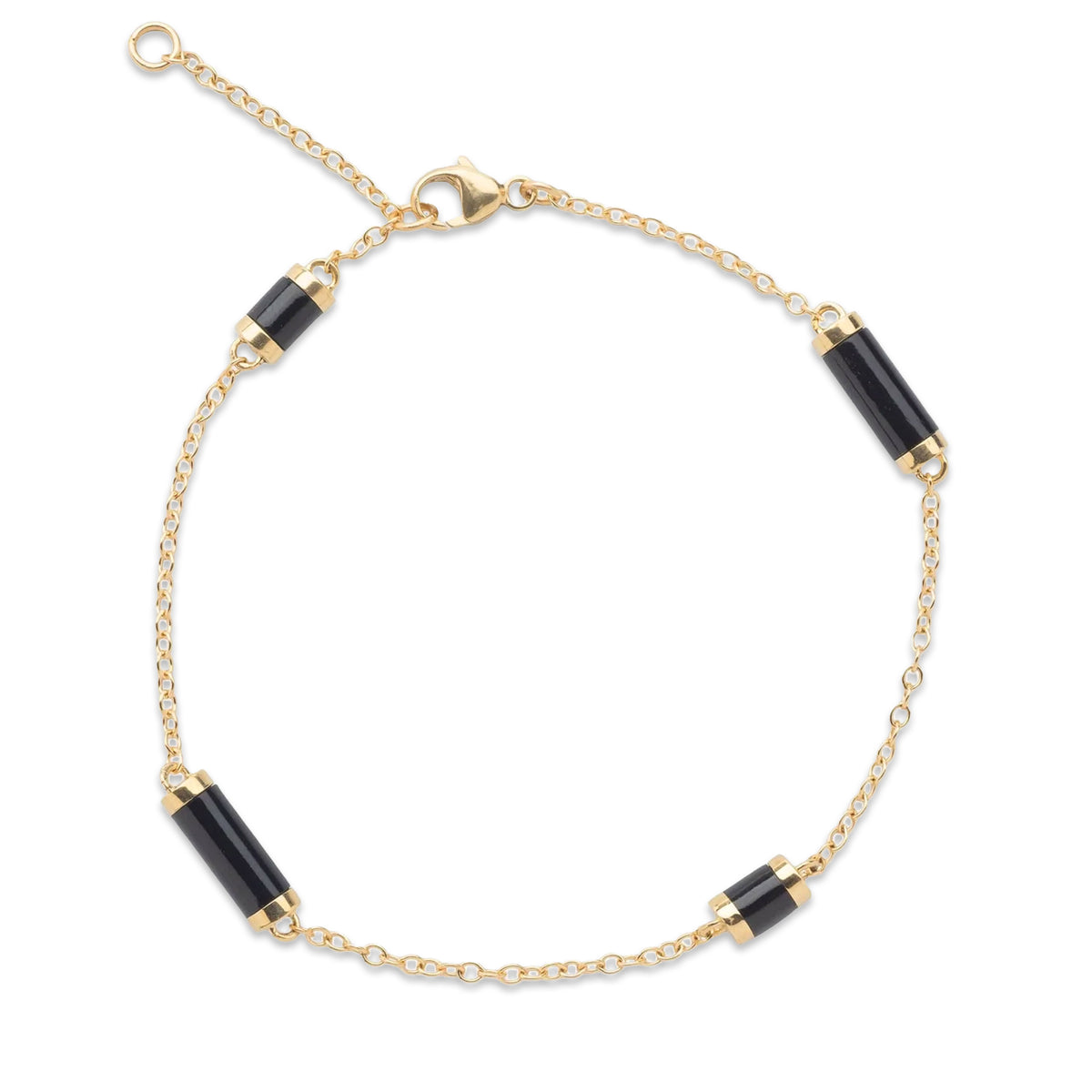 Adjustable 7-7.5" Ocean Chimes Black Coral Bracelet in Gold on white 