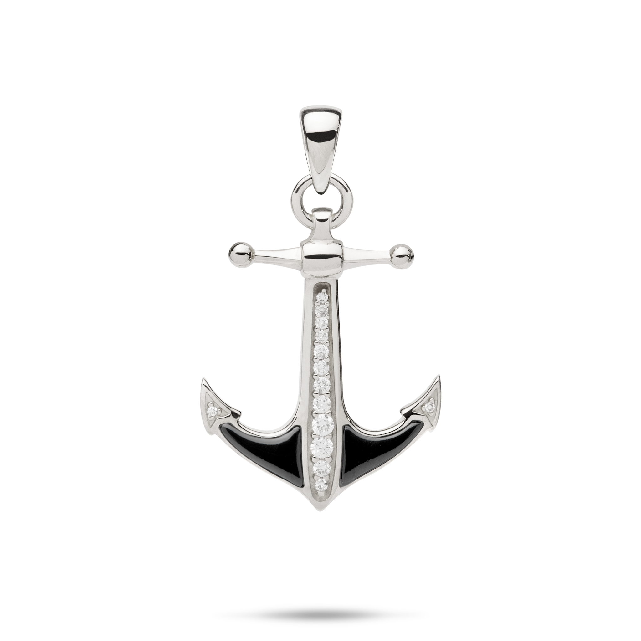 Sealife Anchor Black Coral Pendant in White Gold with Diamonds - 28mm
