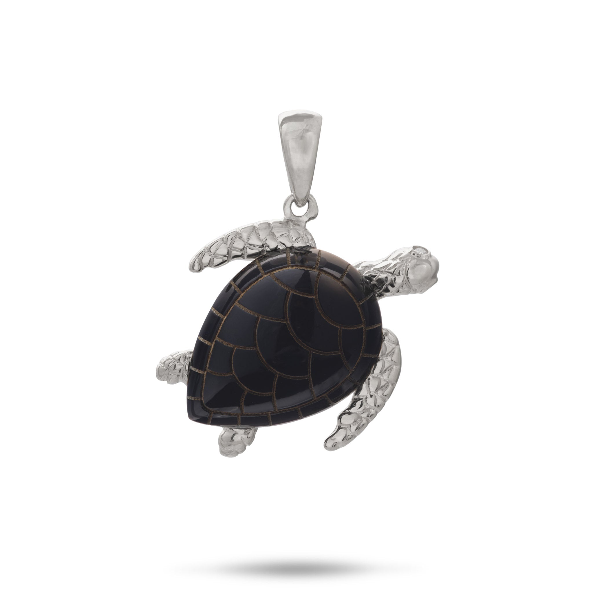 Honu Black Coral Pendant in White Gold with Diamonds - 21mm