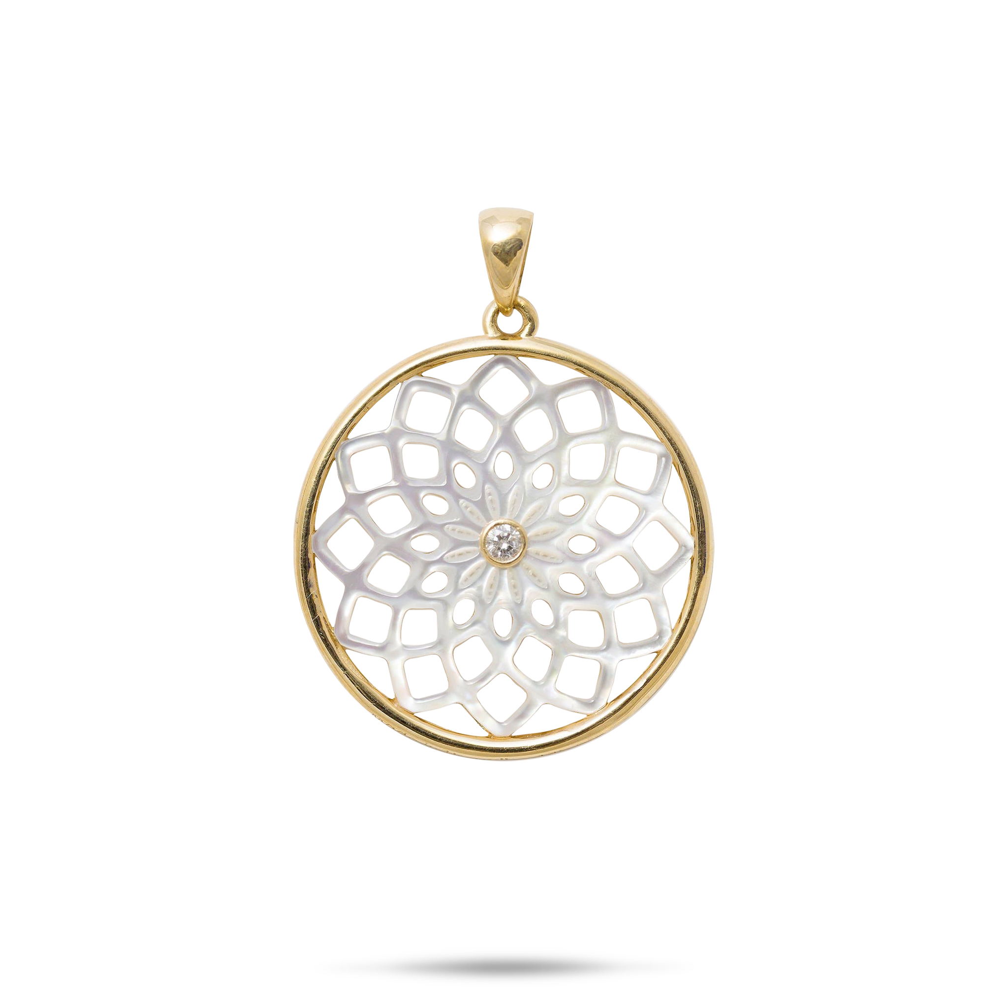 Protea Mother of Pearl Pendant in Gold with Diamond  - 22mm