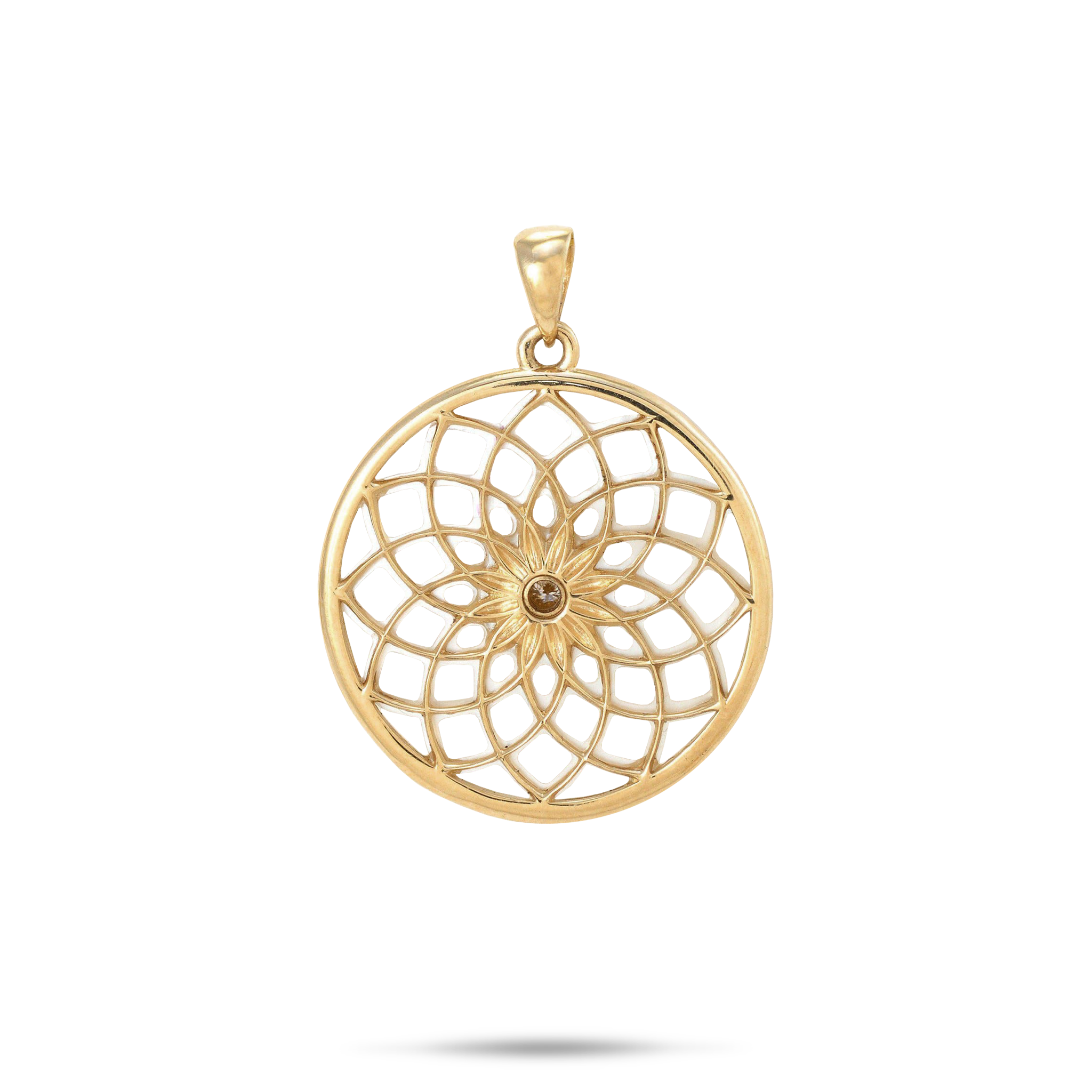 Protea Mother of Pearl Pendant in Gold with Diamond  - 22mm