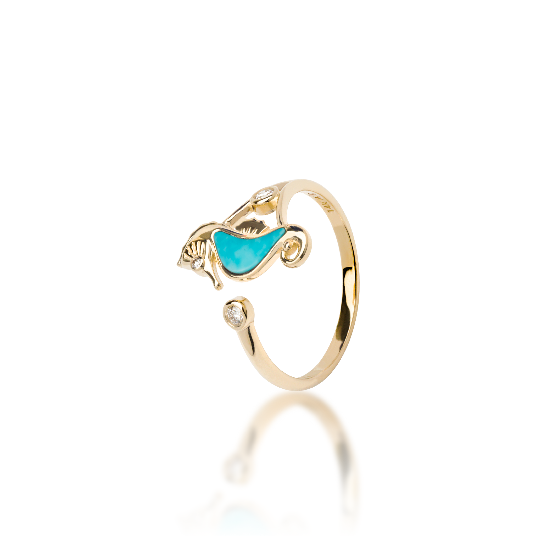 Sealife Seahorse Turquoise Ring in Gold with Diamonds - 15mm