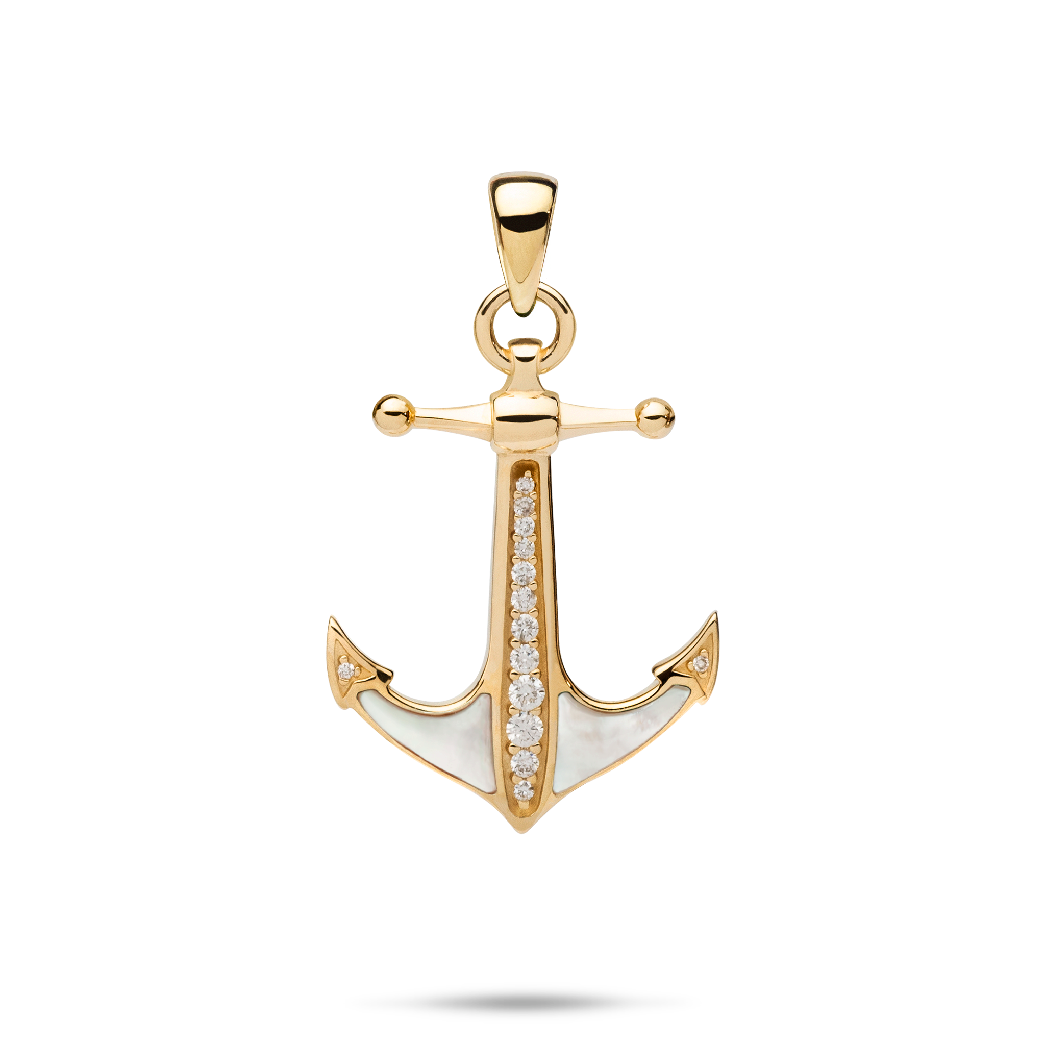 Sealife Anchor Mother of Pearl Pendant in Gold with Diamonds - 28mm