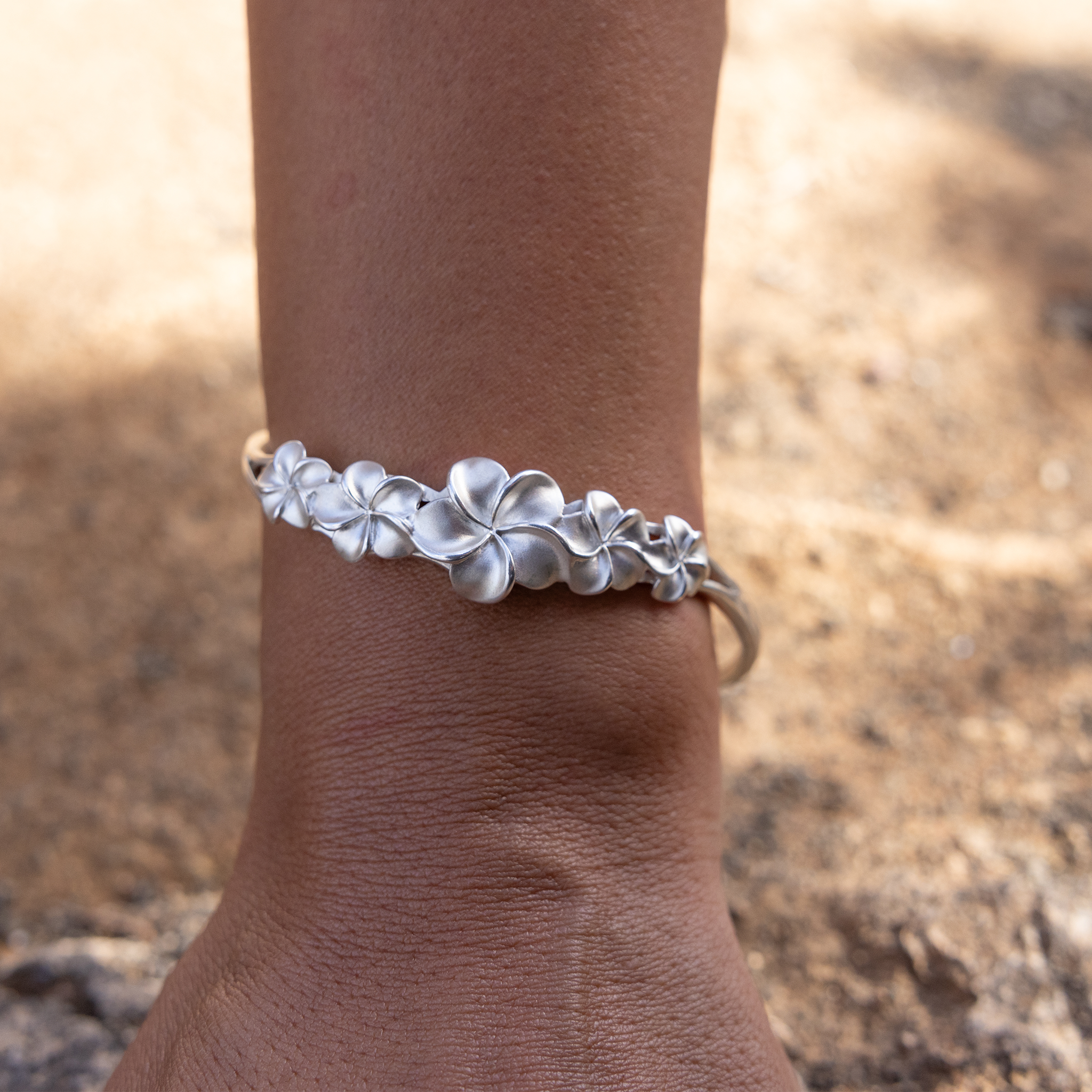 Plumeria Cuff Bracelet in Sterling Silver - 16mm
