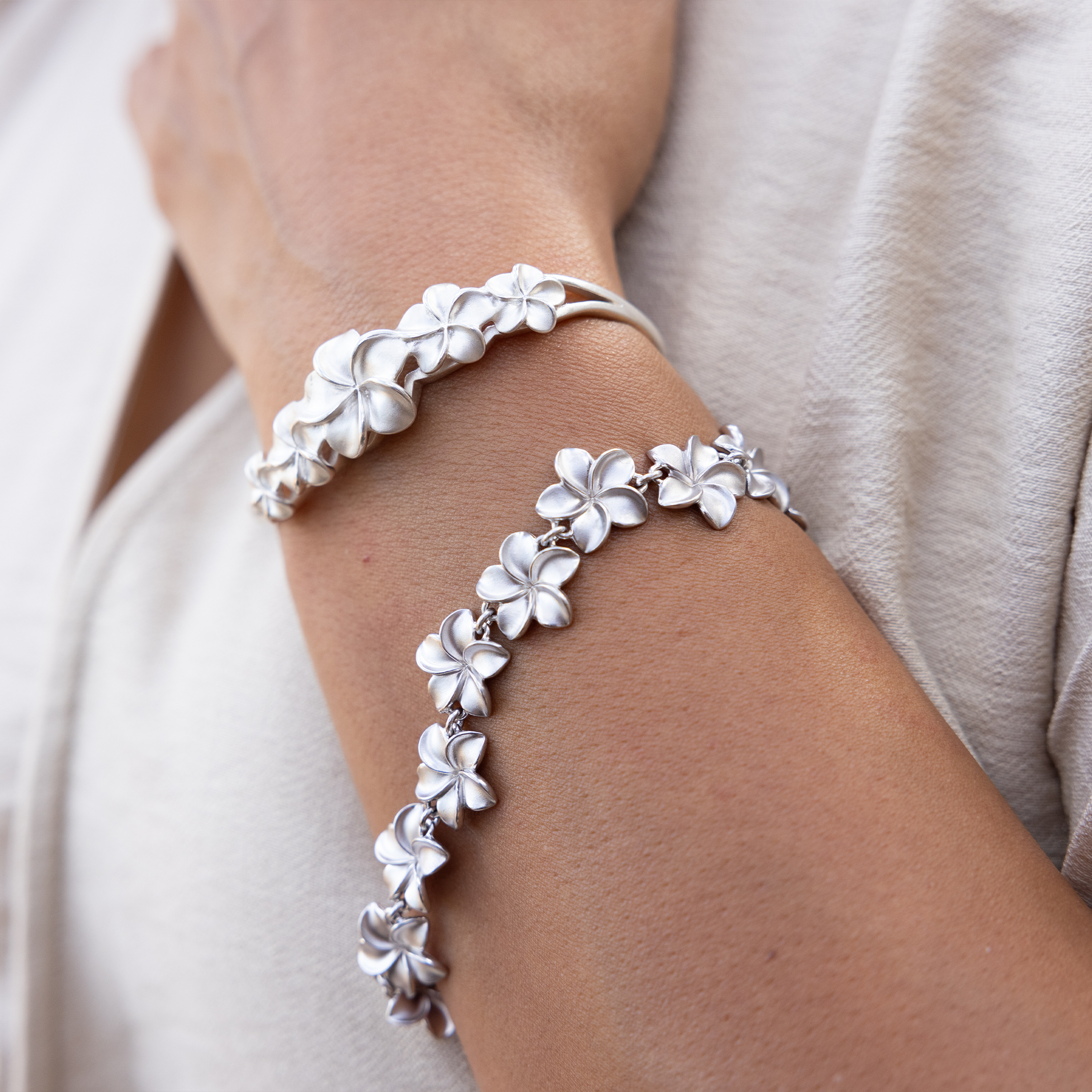 Plumeria Cuff Bracelet in Sterling Silver - 16mm