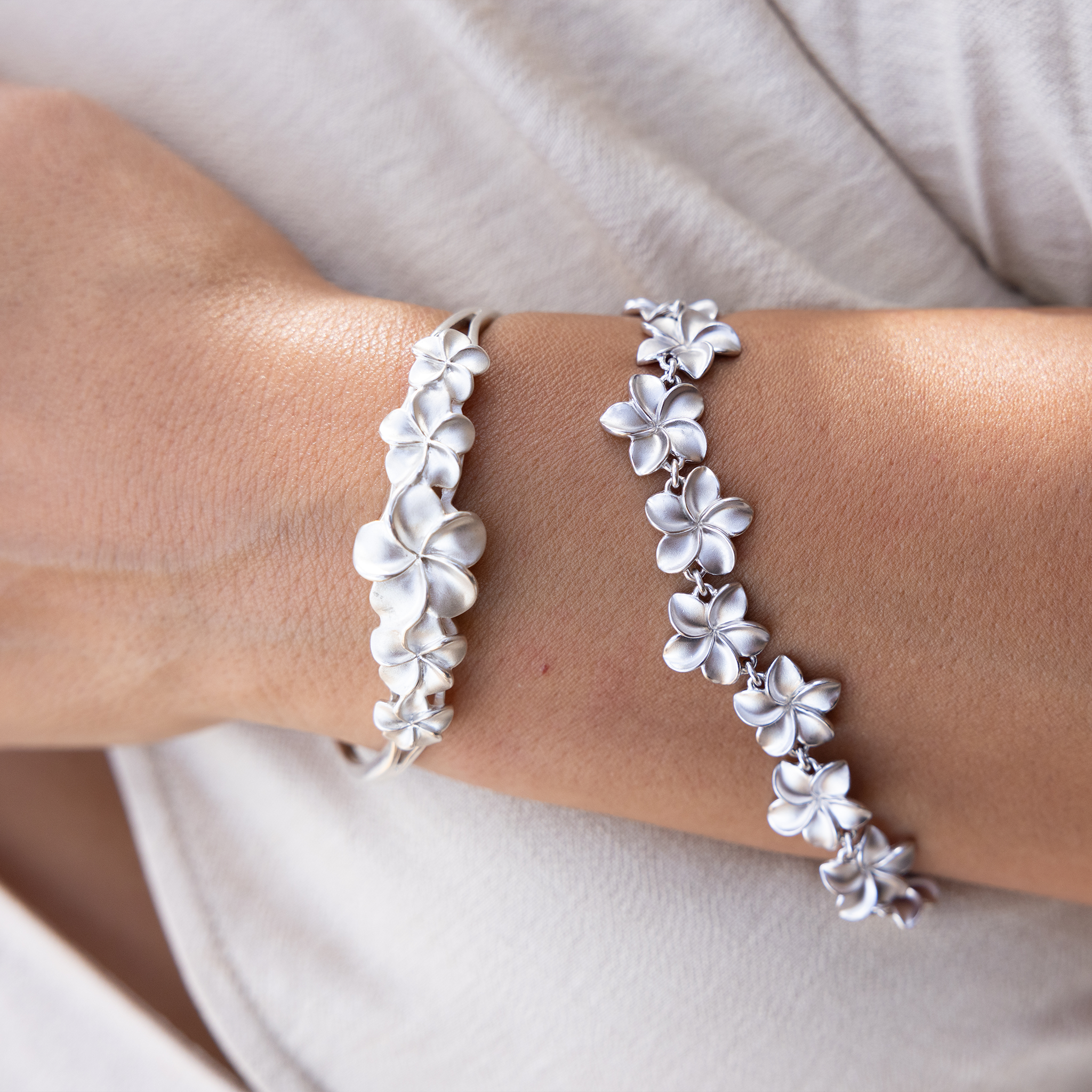 Plumeria Cuff Bracelet in Sterling Silver - 16mm