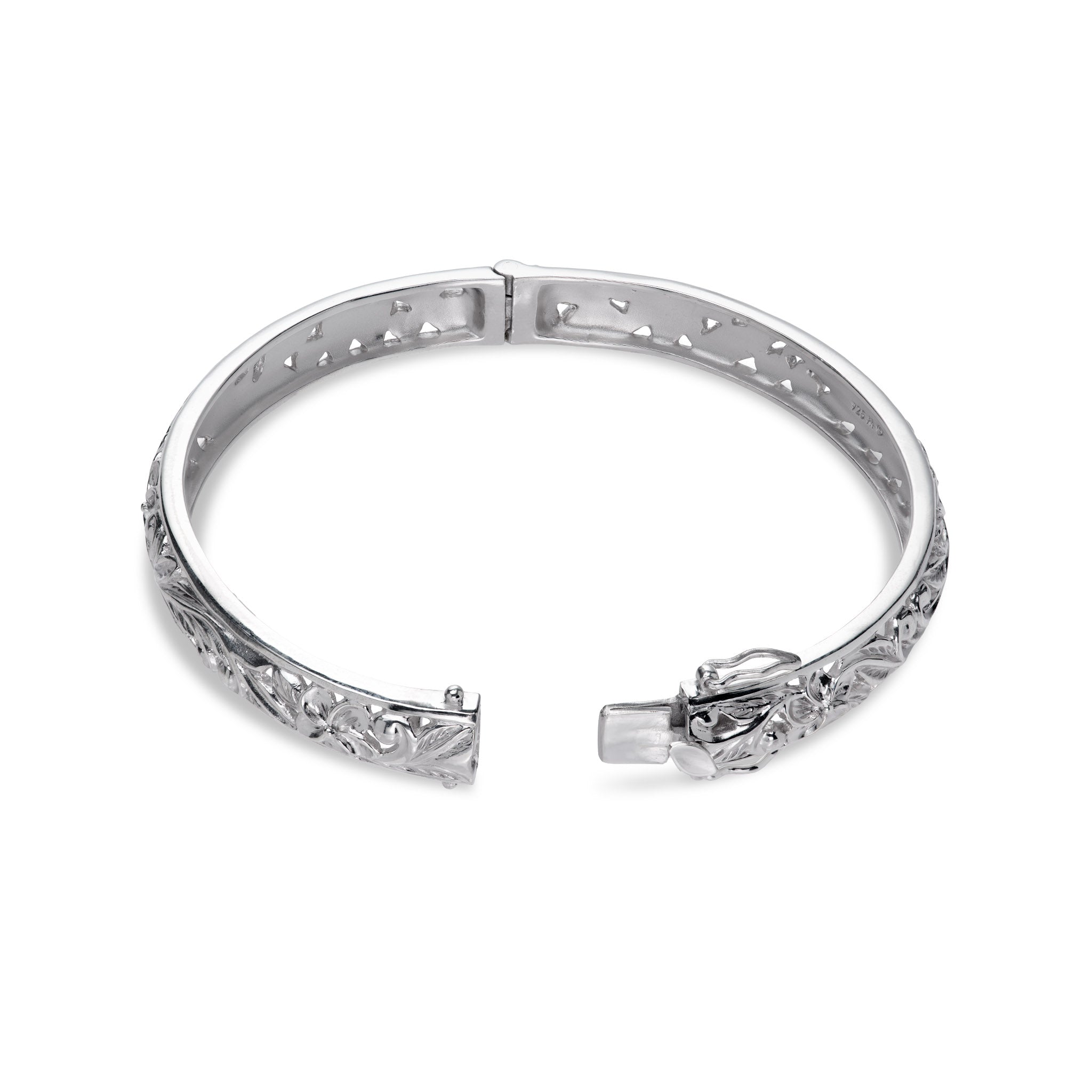 Hawaiian Heirloom Plumeria Hinge Bracelet in Sterling Silver - 8mm