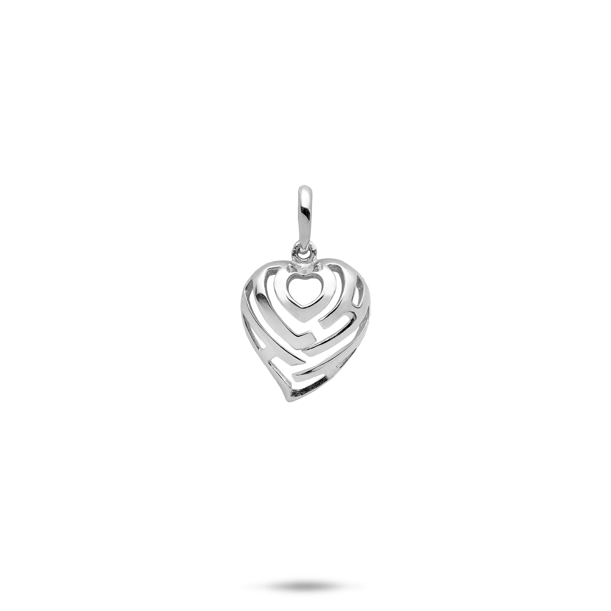 Aloha Heart Charm/Pendant in Sterling Silver - 12mm