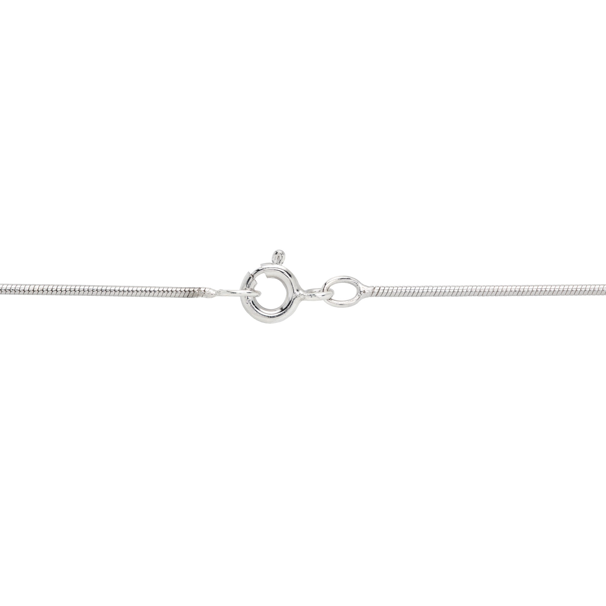18" Snake Chain with O-Ring Clasp in Sterling Silver Against a White Background