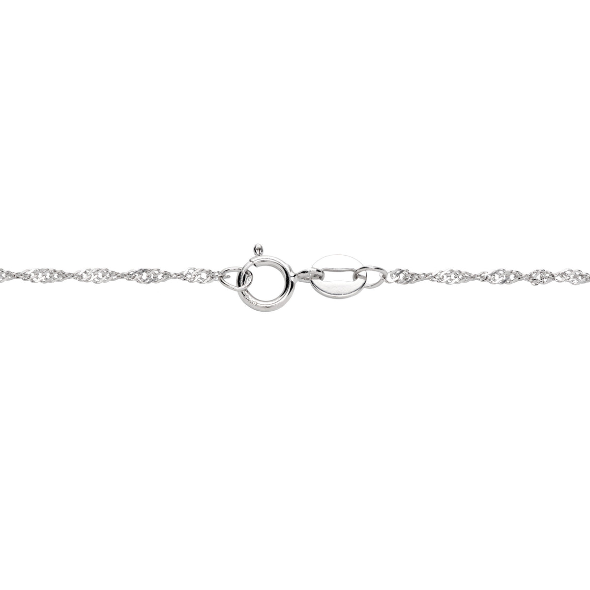 0.8mm Singapore Chain with detail shot of O-Ring Clasp on a white background