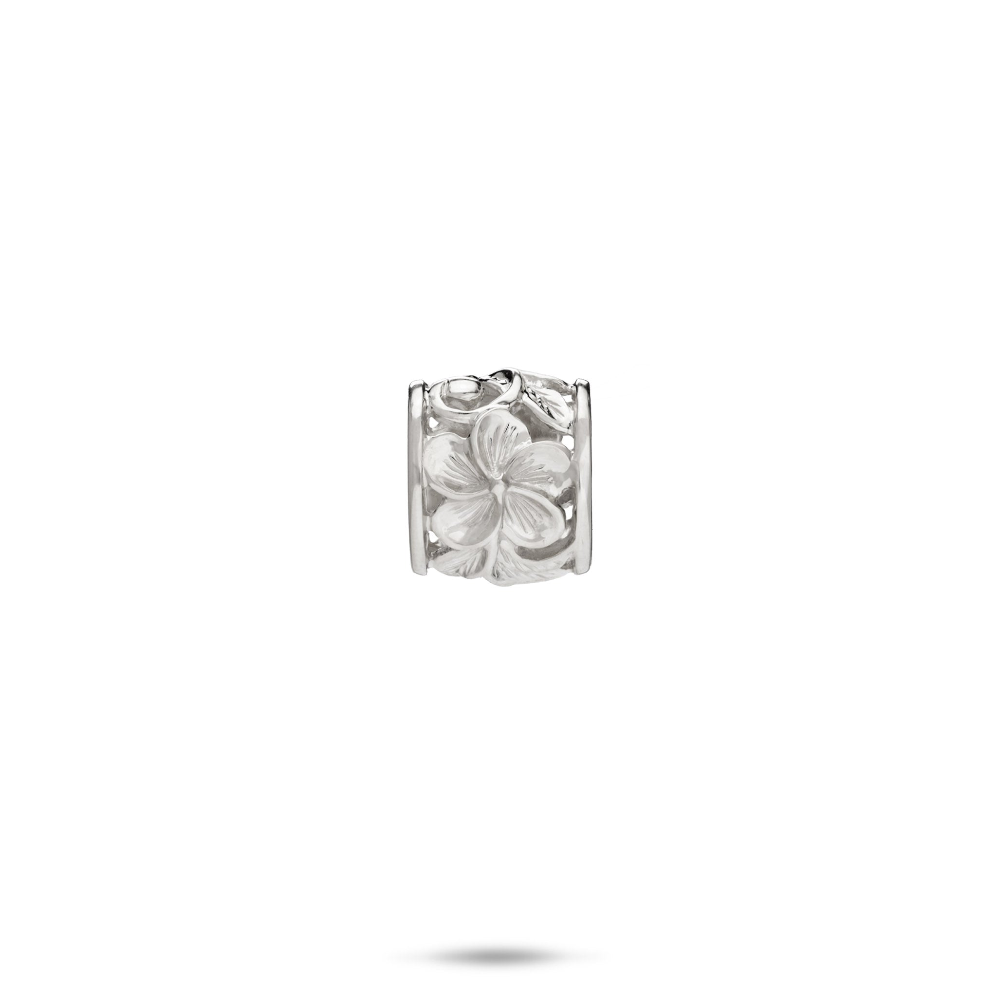 Hawaiian Heirloom Plumeria Barrel Pendant in White Gold - 11mm