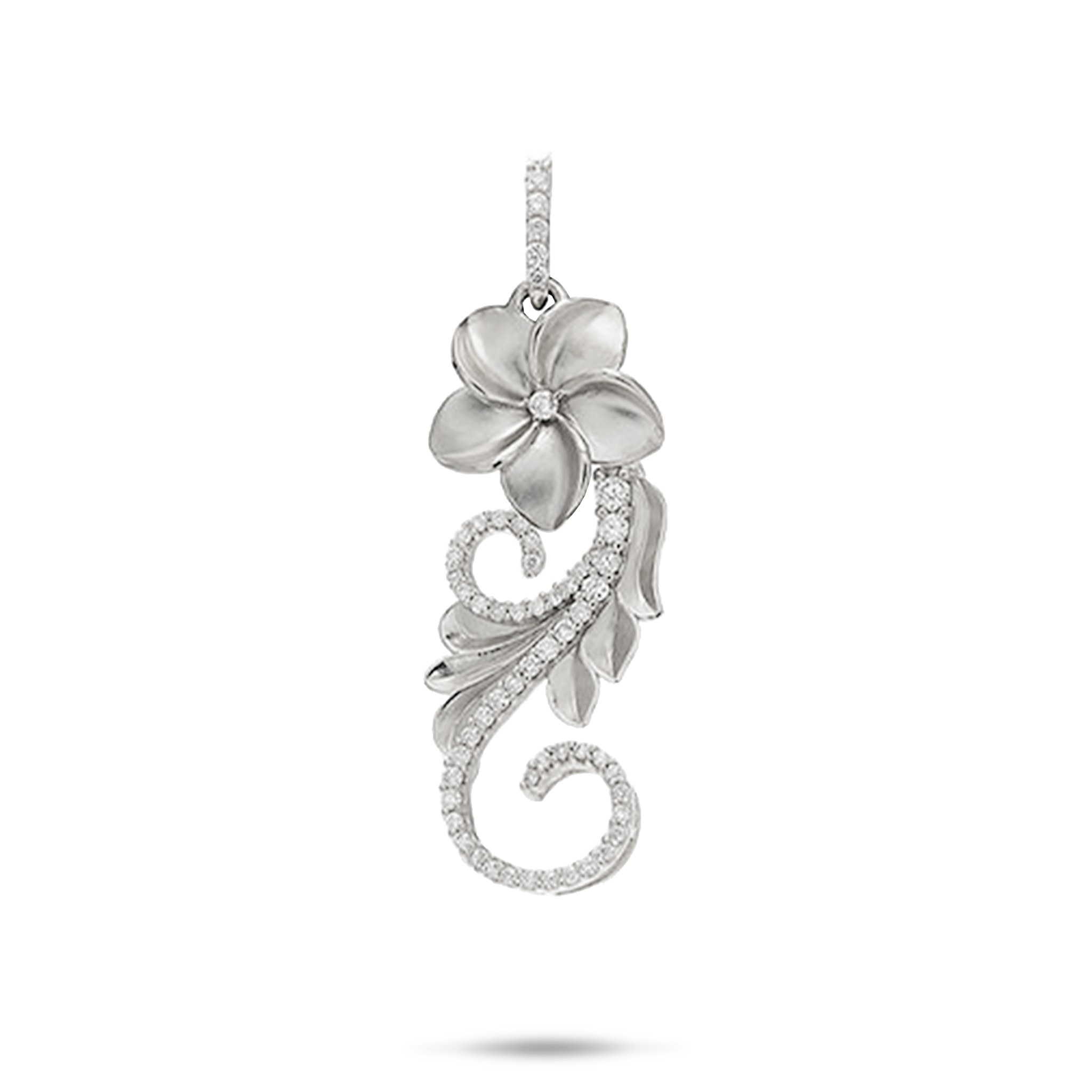 Hawaiian Heirloom Plumeria Pendant in White Gold with Diamonds - 30mm