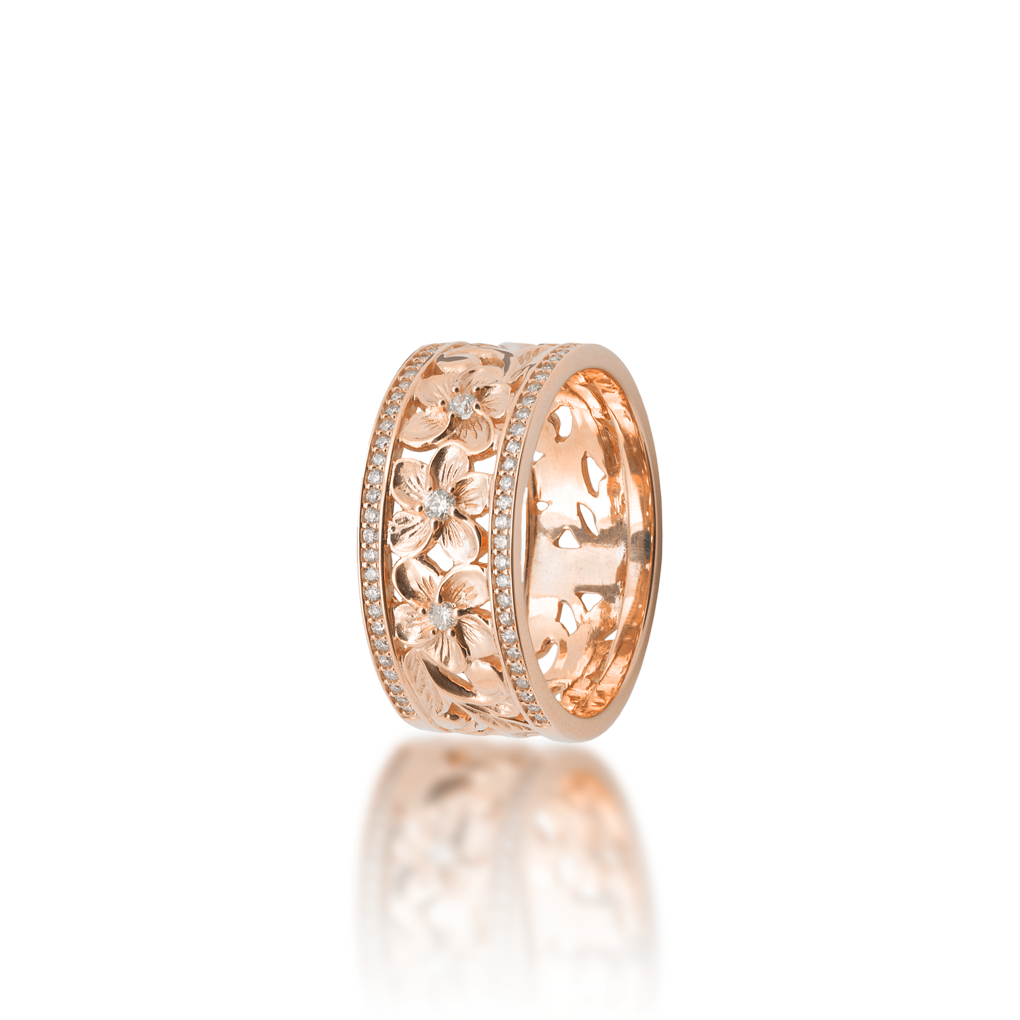Hawaiian Heirloom Plumeria Ring in Rose Gold with Diamonds - 10mm
